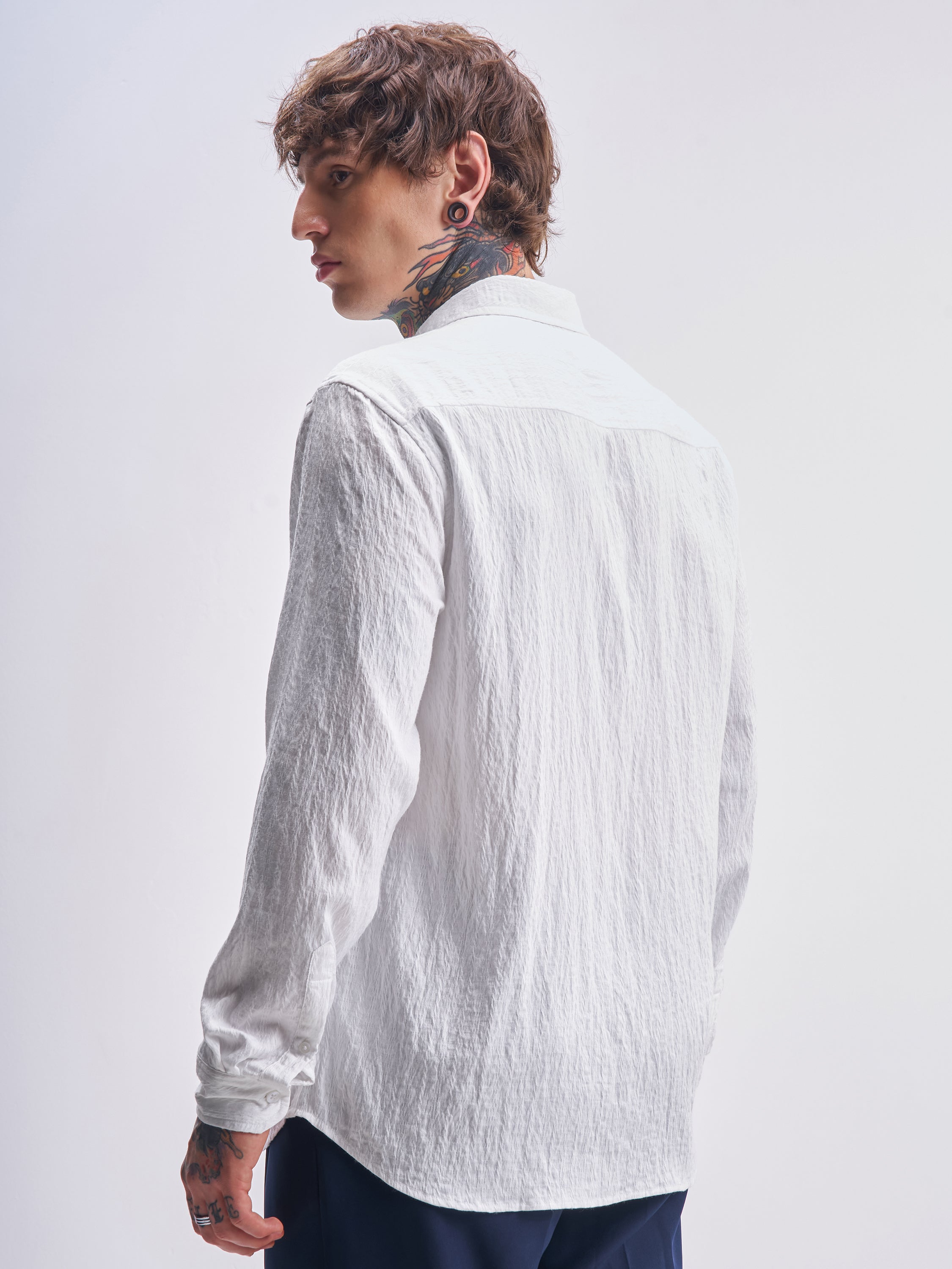 Highlander Men White Self Design Relaxed Fit Casual Shirt - White - Image 3