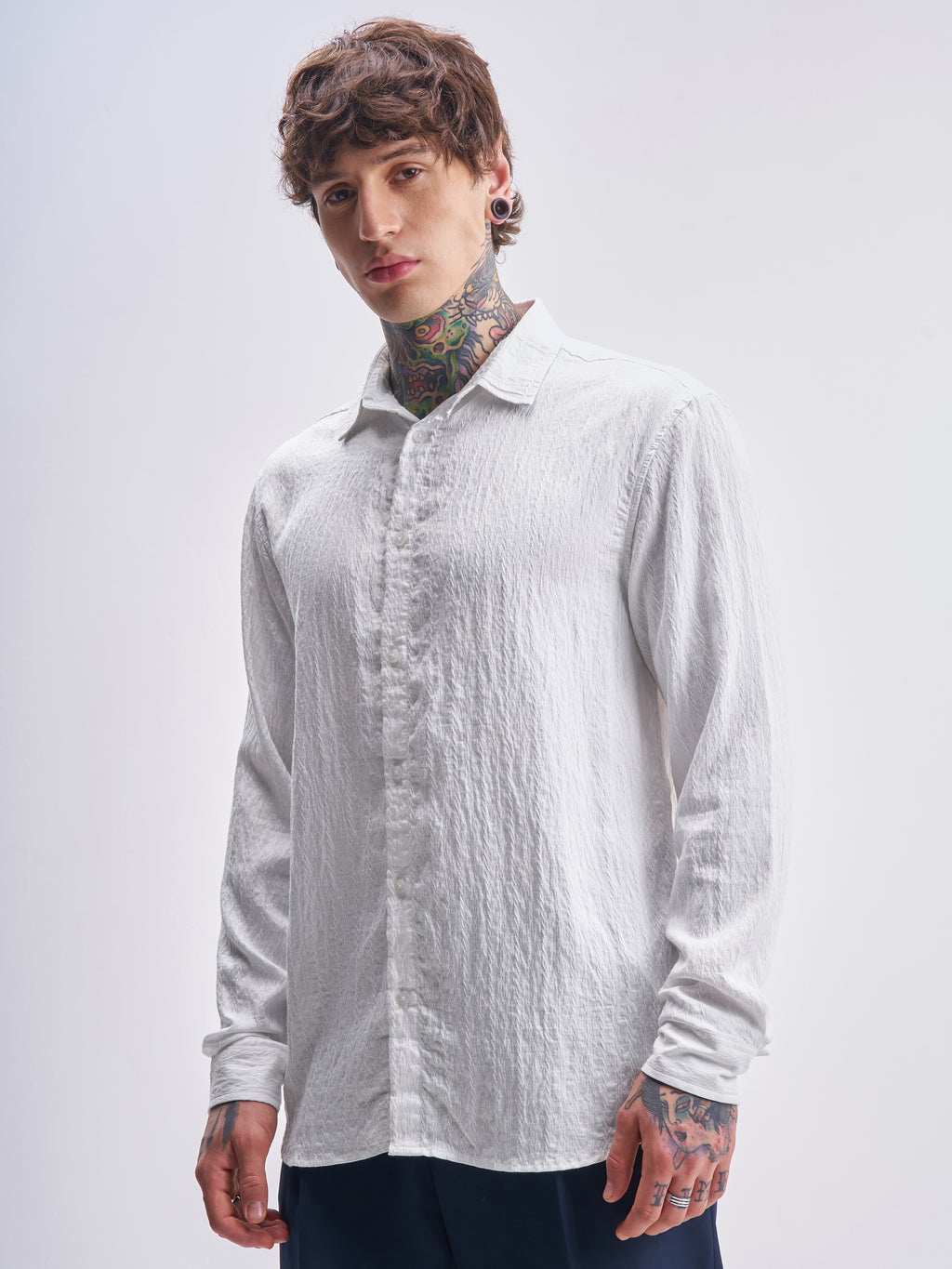 Highlander Men White Self Design Relaxed Fit Casual Shirt - White - Image 4
