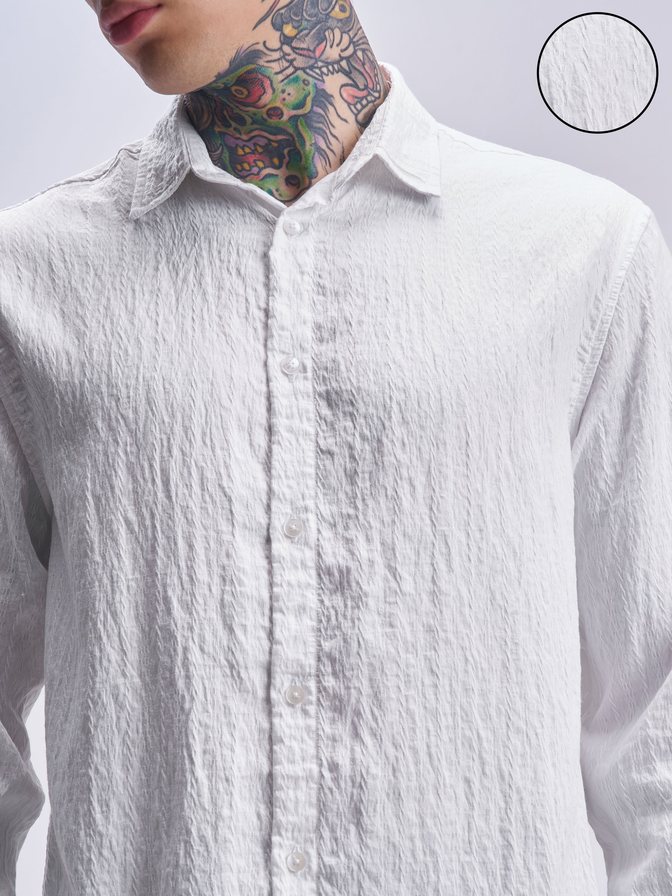 Highlander Men White Self Design Relaxed Fit Casual Shirt - White - Image 5