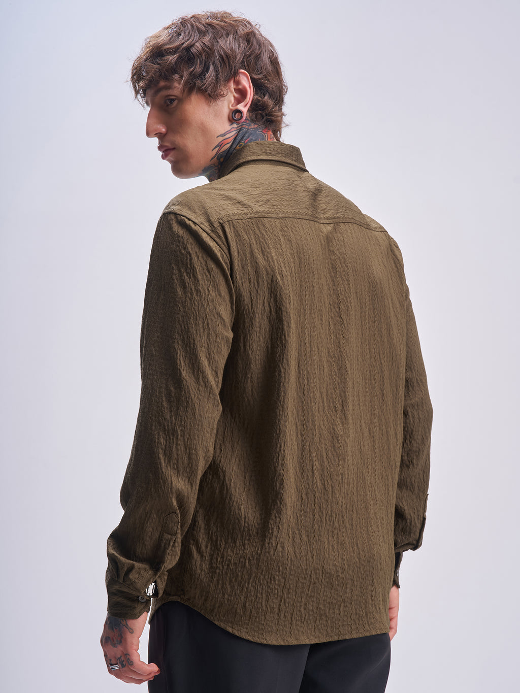 Highlander Men Brown Self Design Relaxed Fit Casual Shirt - Brown - Image 3
