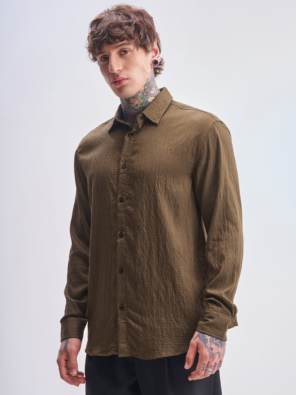 Highlander Men Brown Self Design Relaxed Fit Casual Shirt - Brown - Image 4