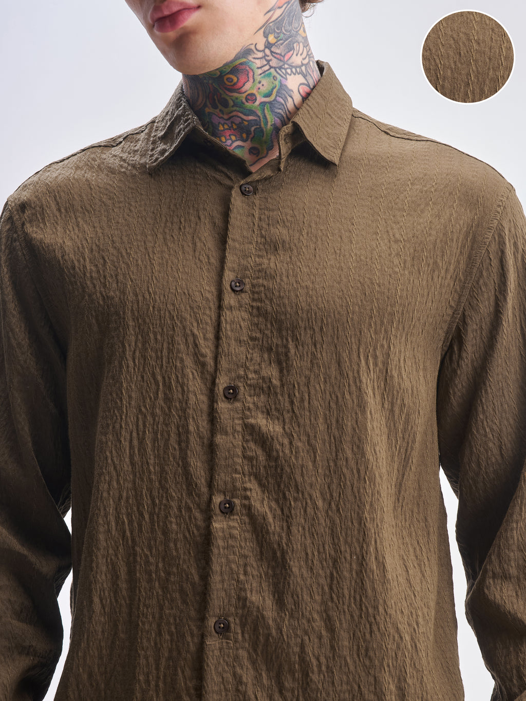 Highlander Men Brown Self Design Relaxed Fit Casual Shirt - Brown - Image 5