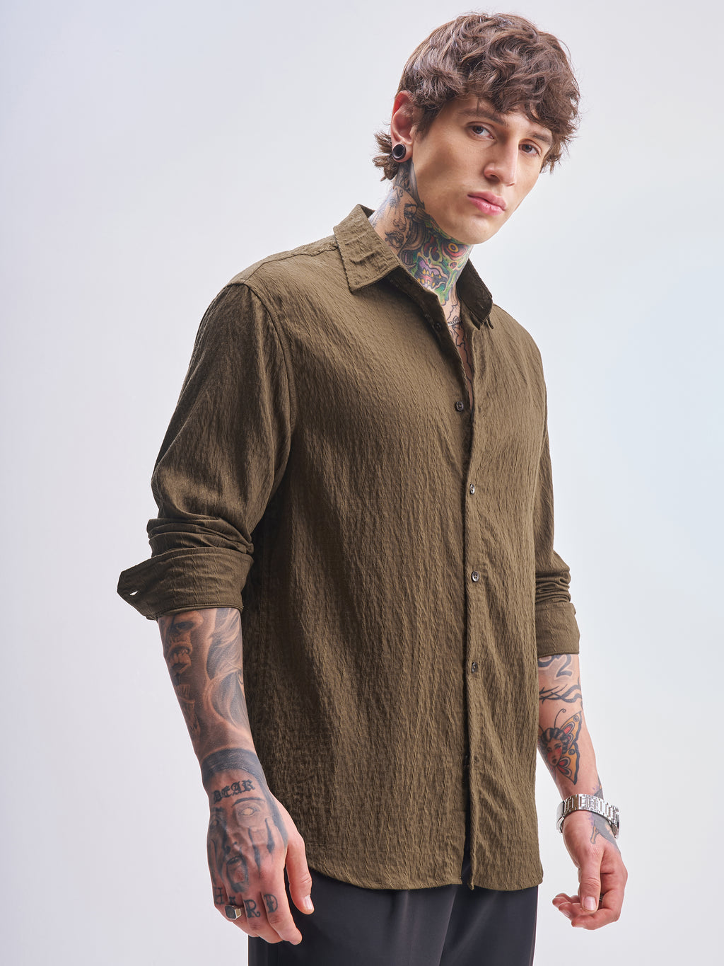 Highlander Men Brown Self Design Relaxed Fit Casual Shirt - Brown - Image 6