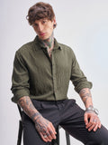 Highlander Men Olive Self Design Relaxed Fit Casual Shirt - Olive - Image 1