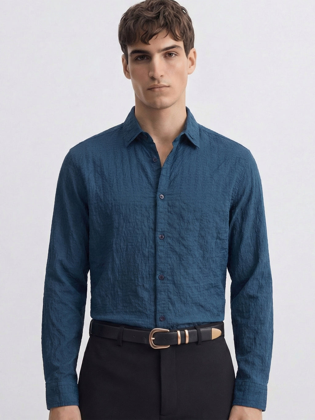 Highlander Men Blue Self Design Relaxed Fit Casual Shirt - Blue - Image 1