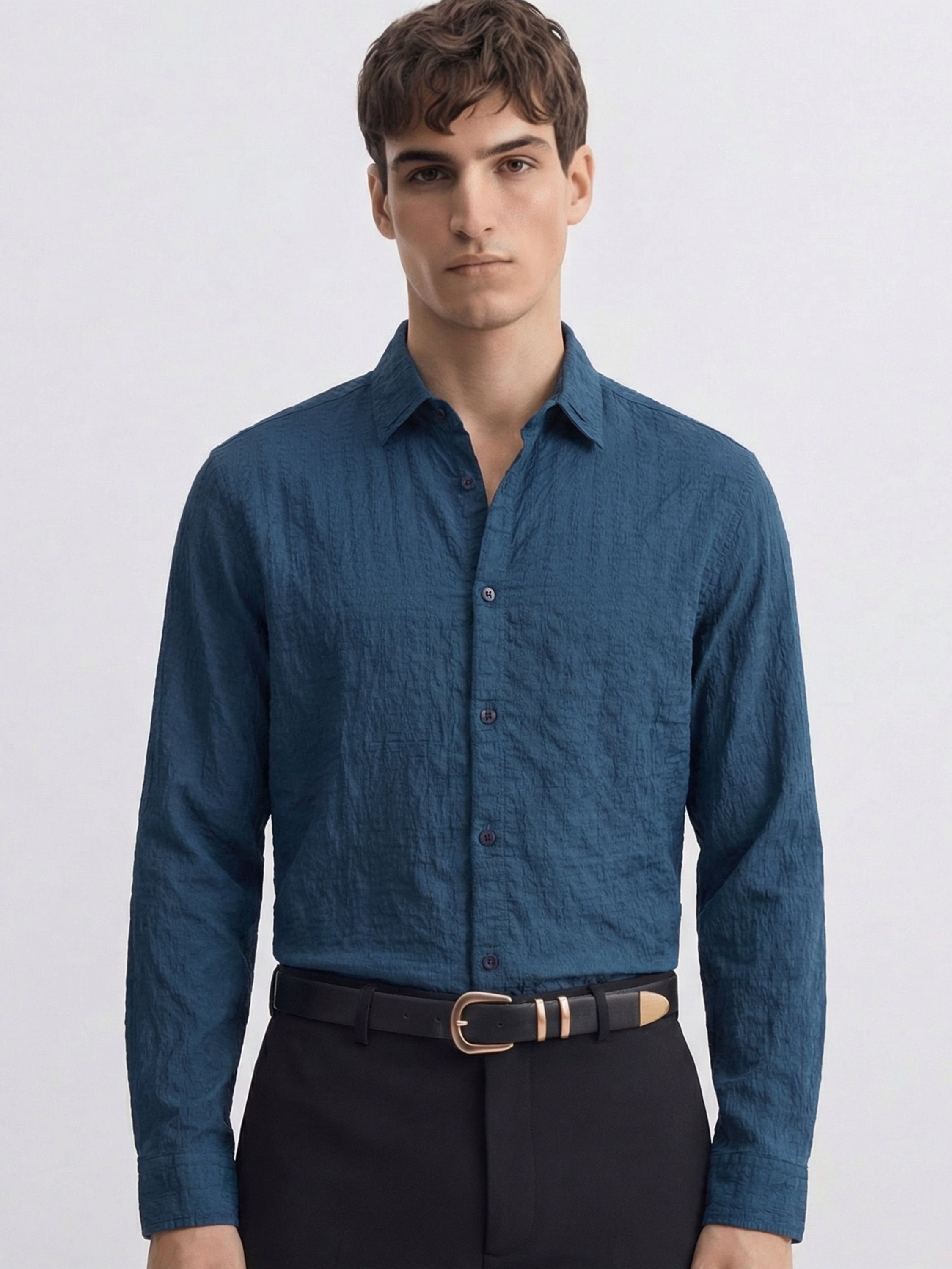 Highlander Men Blue Self Design Relaxed Fit Casual Shirt - Blue - Image 1