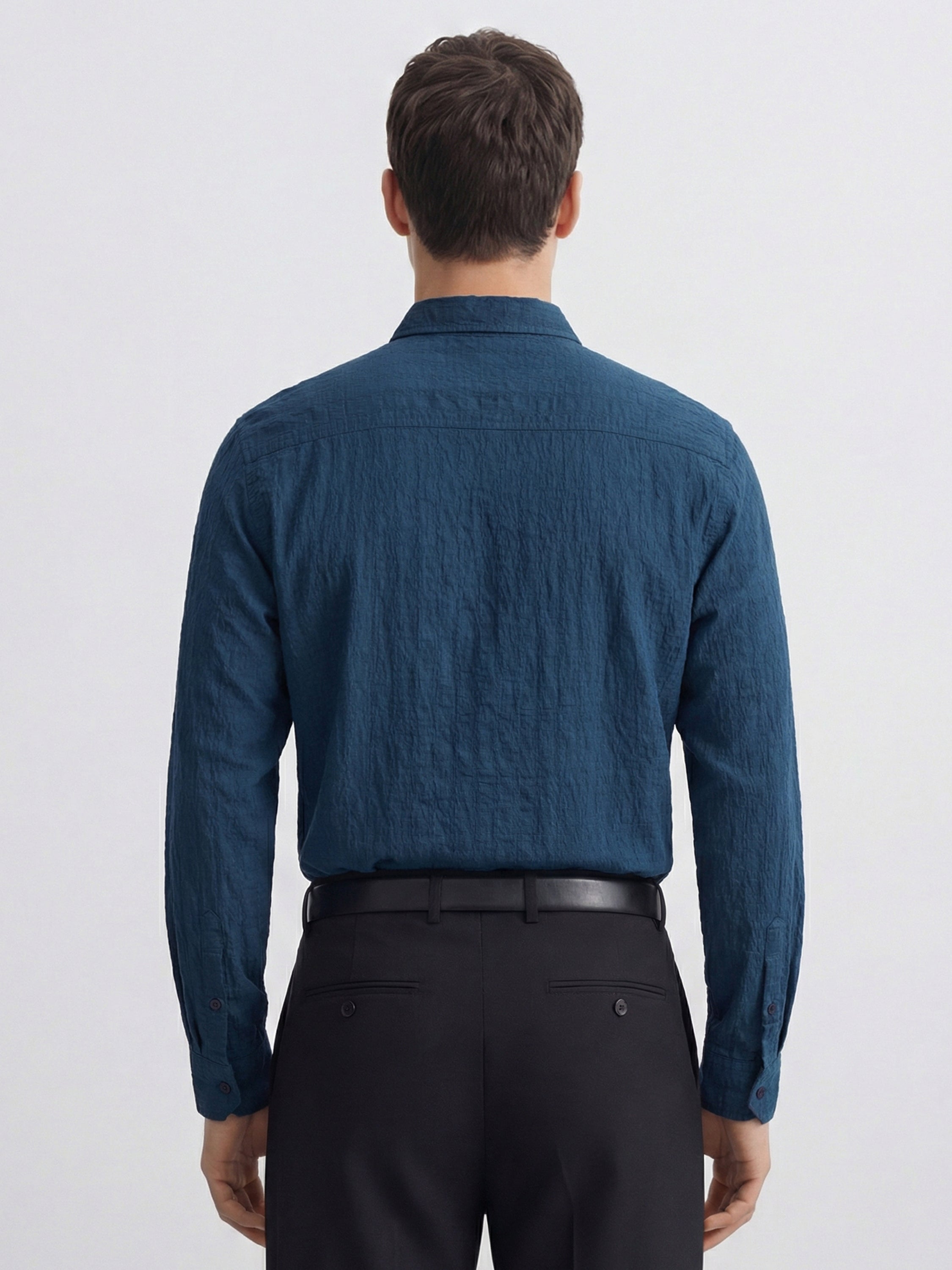 Highlander Men Blue Self Design Relaxed Fit Casual Shirt - Blue - Image 3