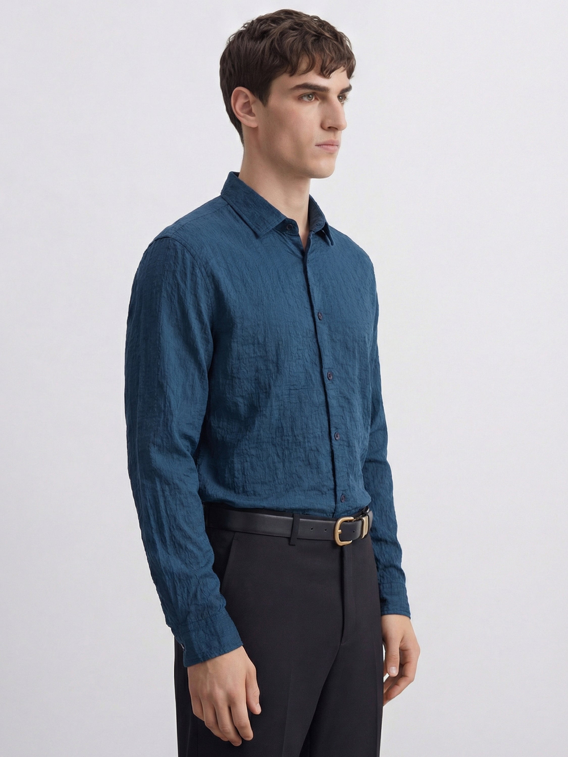 Highlander Men Blue Self Design Relaxed Fit Casual Shirt - Blue - Image 6
