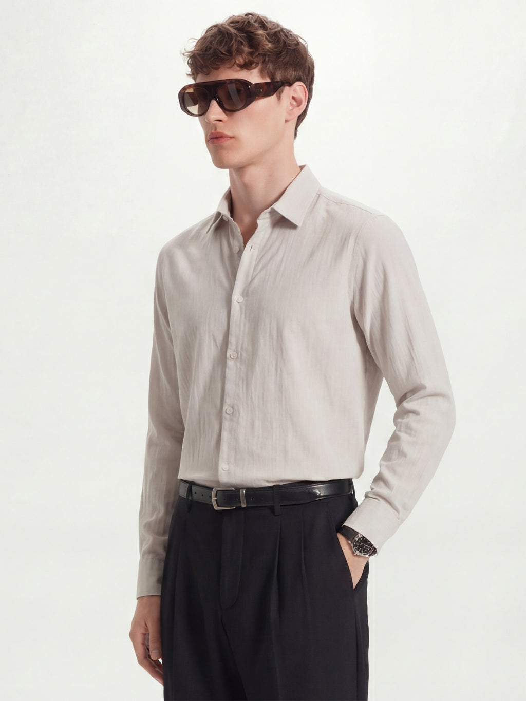 Highlander Men Cream Solid Relaxed Fit Casual Shirt - Cream - Image 4