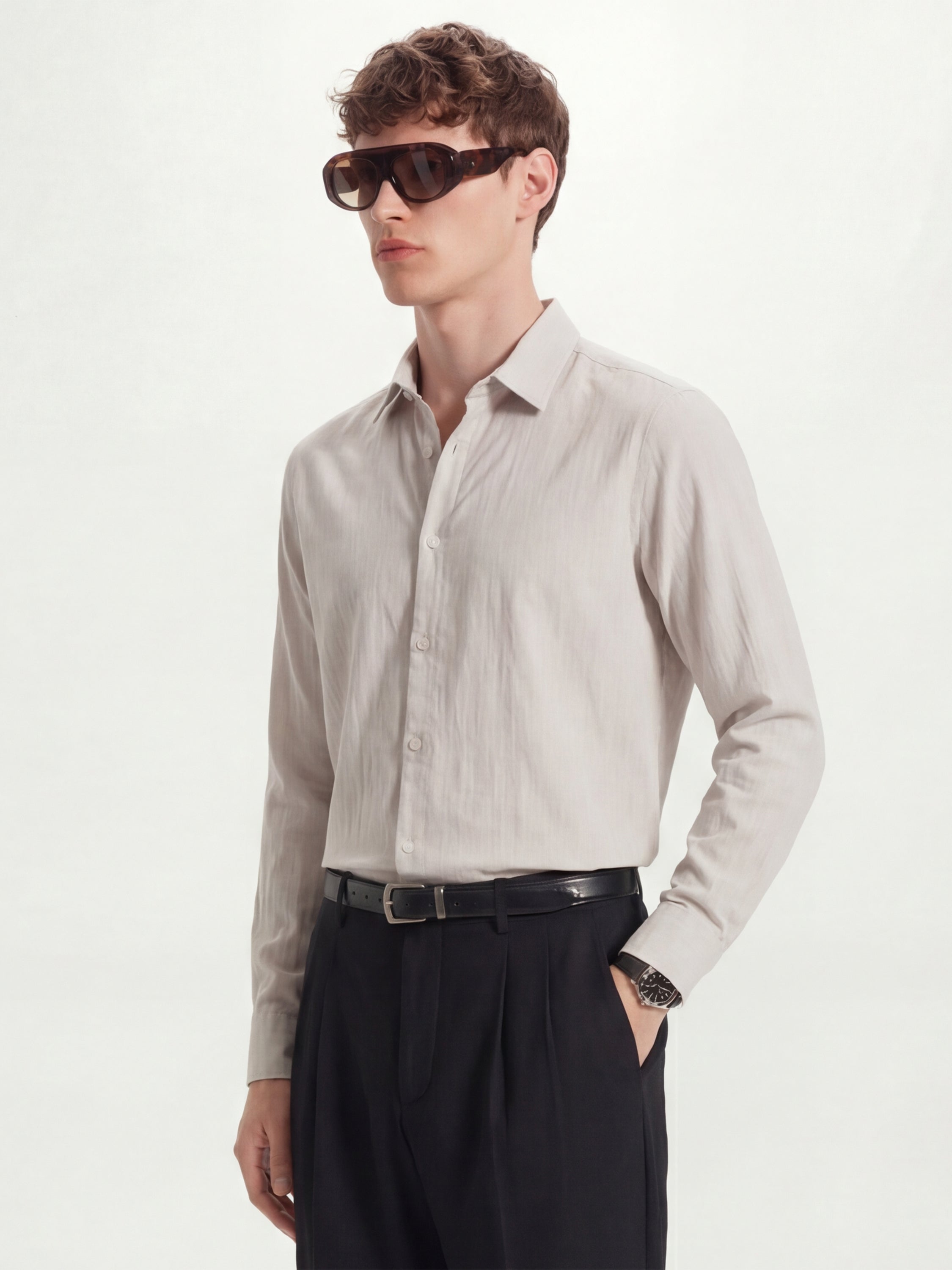 Highlander Men Cream Solid Relaxed Fit Casual Shirt - Cream - Image 4