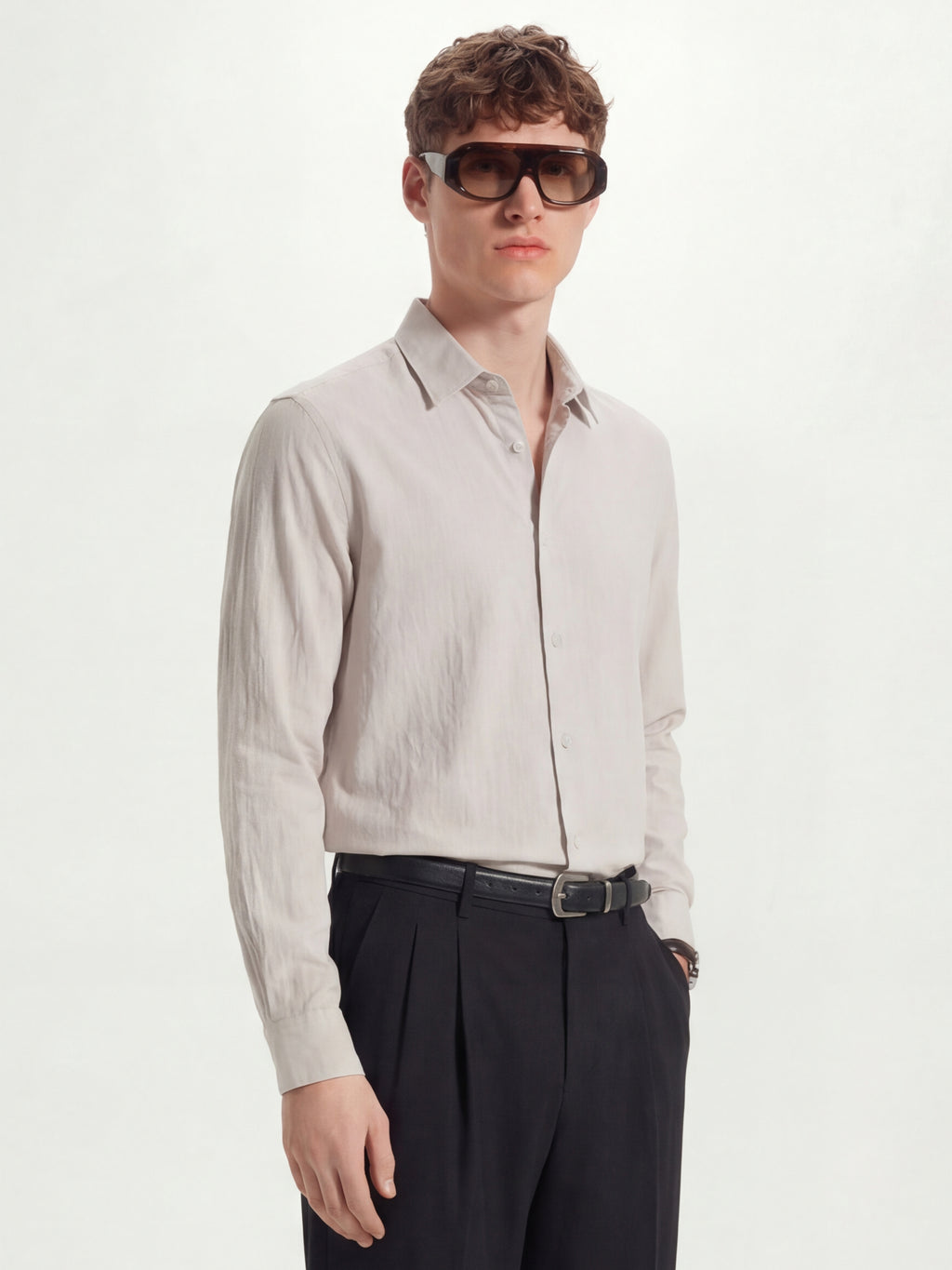 Highlander Men Cream Solid Relaxed Fit Casual Shirt - Cream - Image 6