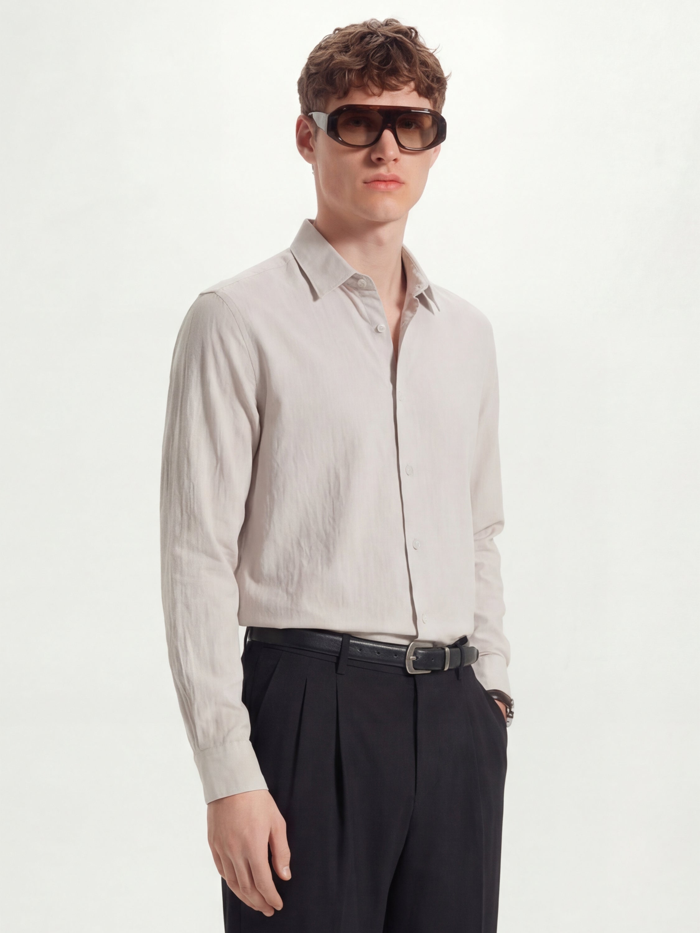 Highlander Men Cream Solid Relaxed Fit Casual Shirt - Cream - Image 6