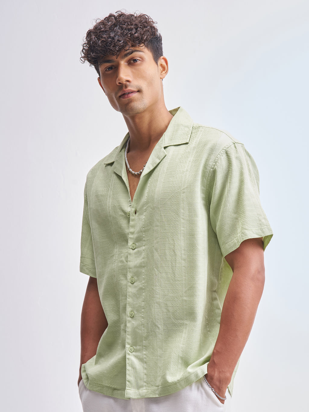 Highlander Men Green Self Design Relaxed Fit Casual Shirt - Green - Image 4
