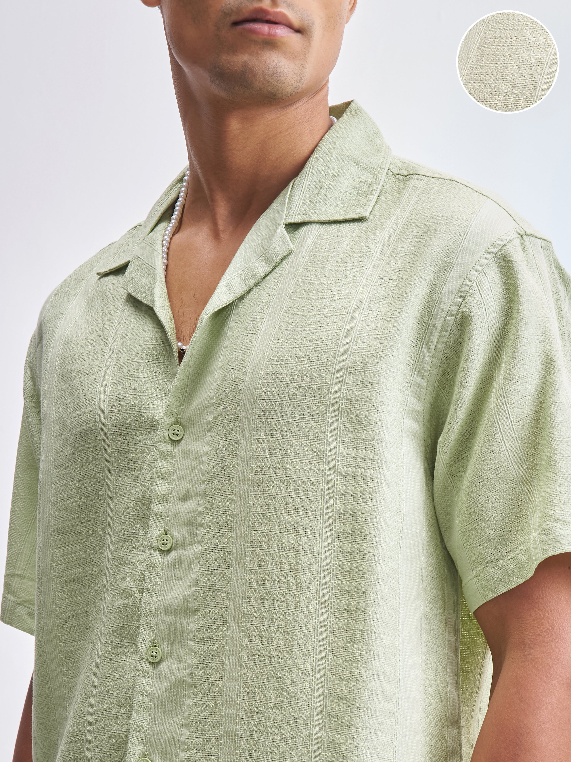 Highlander Men Green Self Design Relaxed Fit Casual Shirt - Green - Image 5