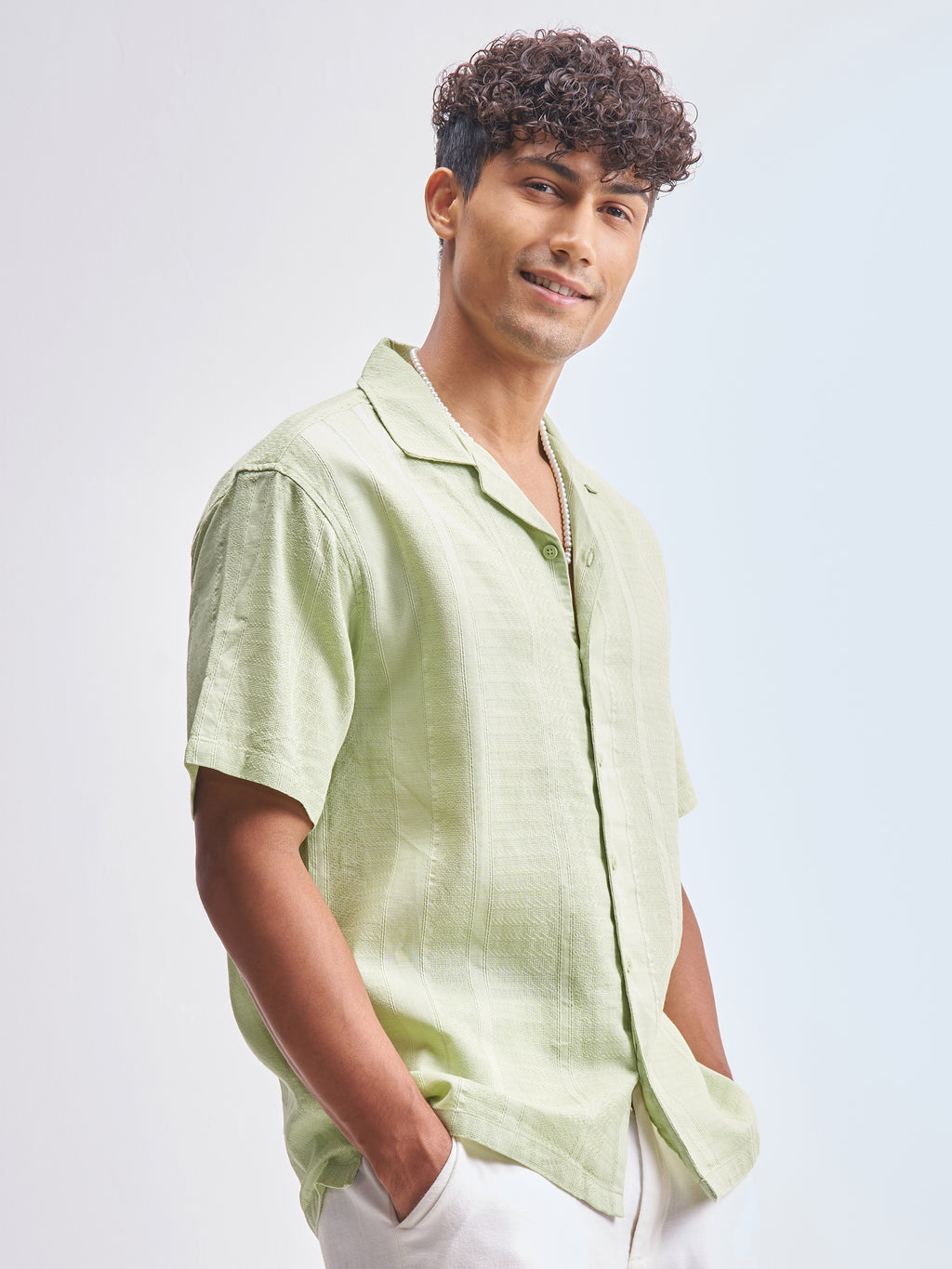 Highlander Men Green Self Design Relaxed Fit Casual Shirt - Green - Image 6