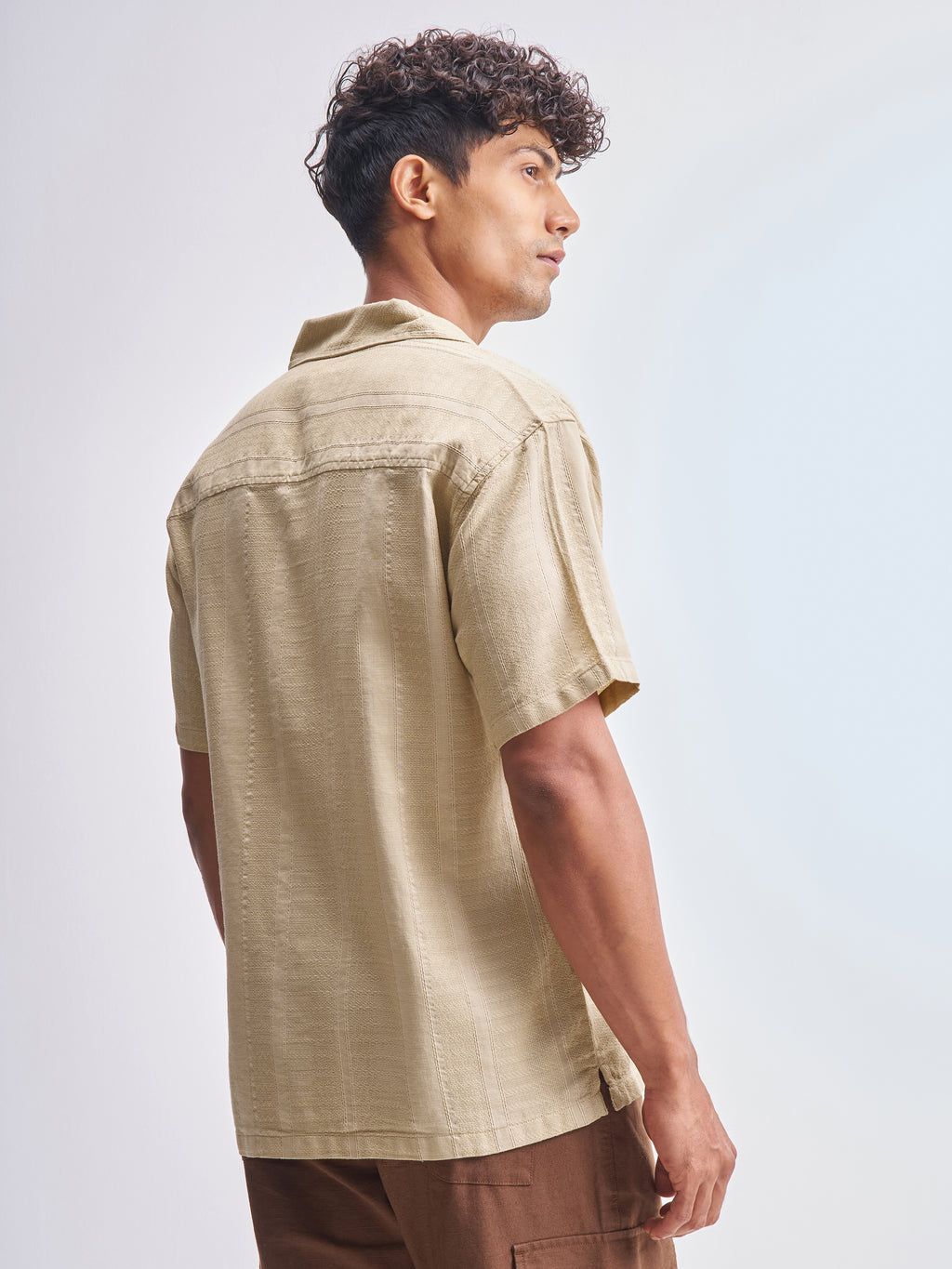 Highlander Men Beige Self Design Relaxed Fit Casual Shirt - Beige - Image 3