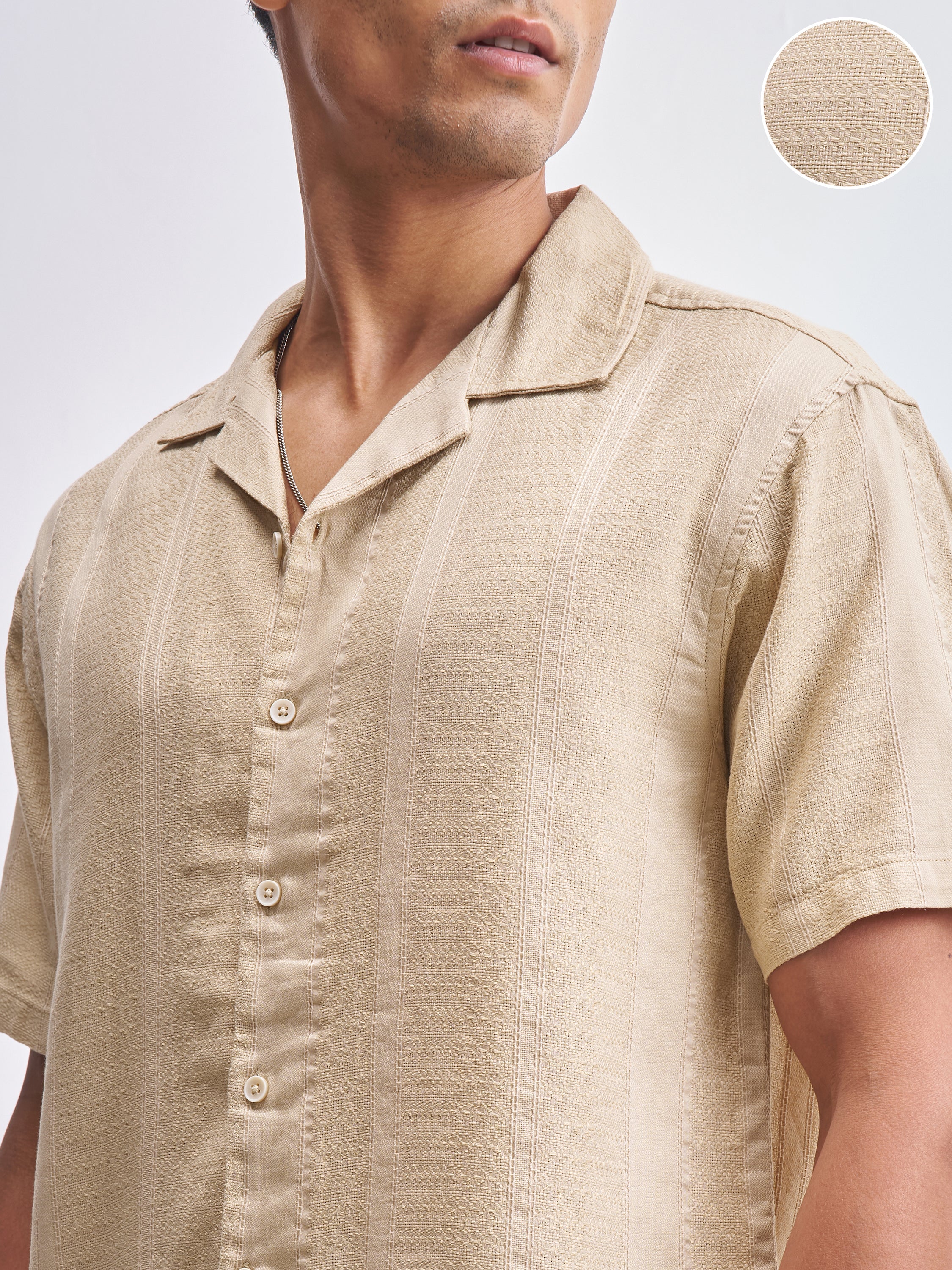 Highlander Men Beige Self Design Relaxed Fit Casual Shirt - Beige - Image 5
