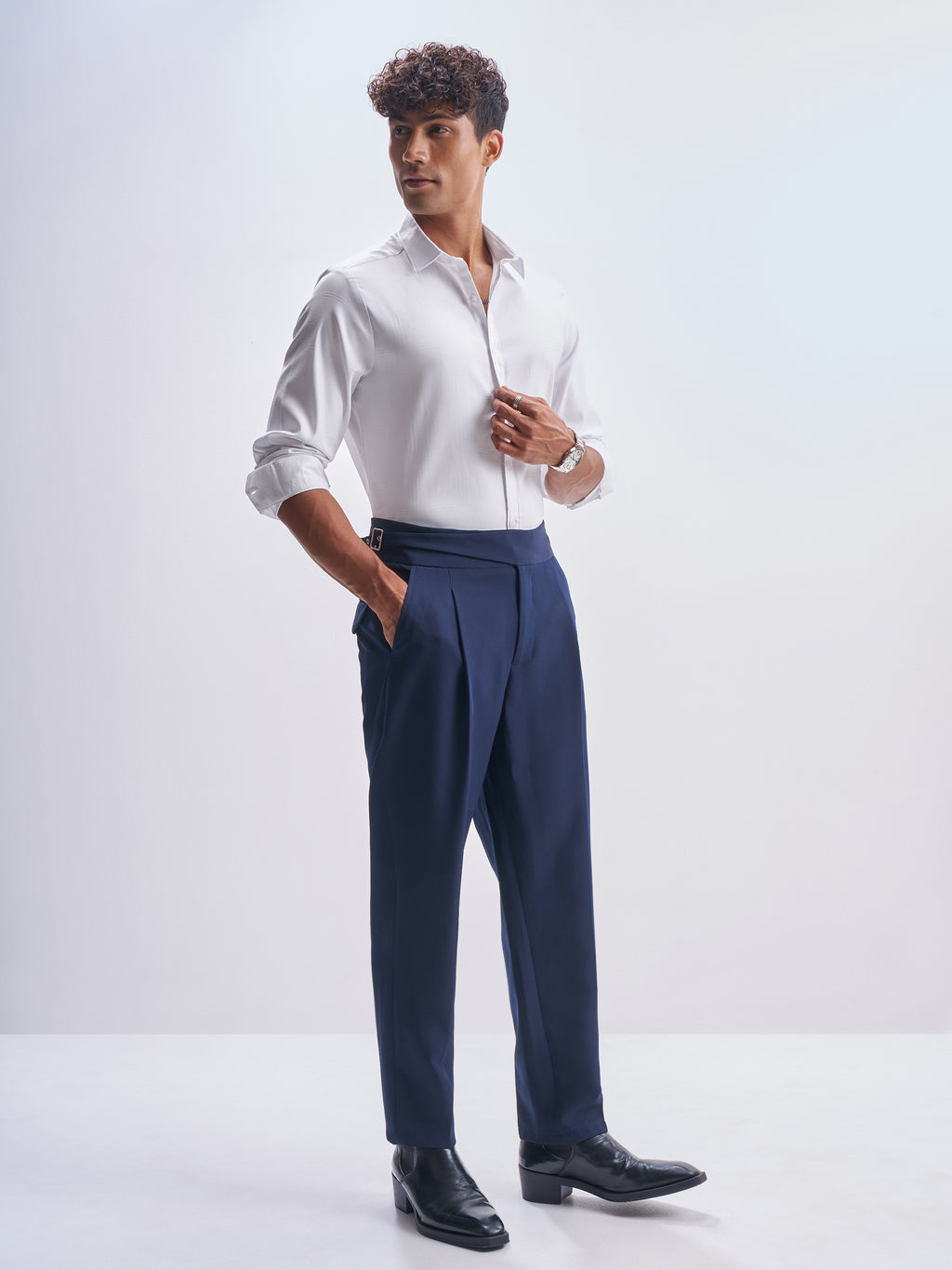 Highlander Men White Self Design Slim Fit Casual Shirt - White - Image 2
