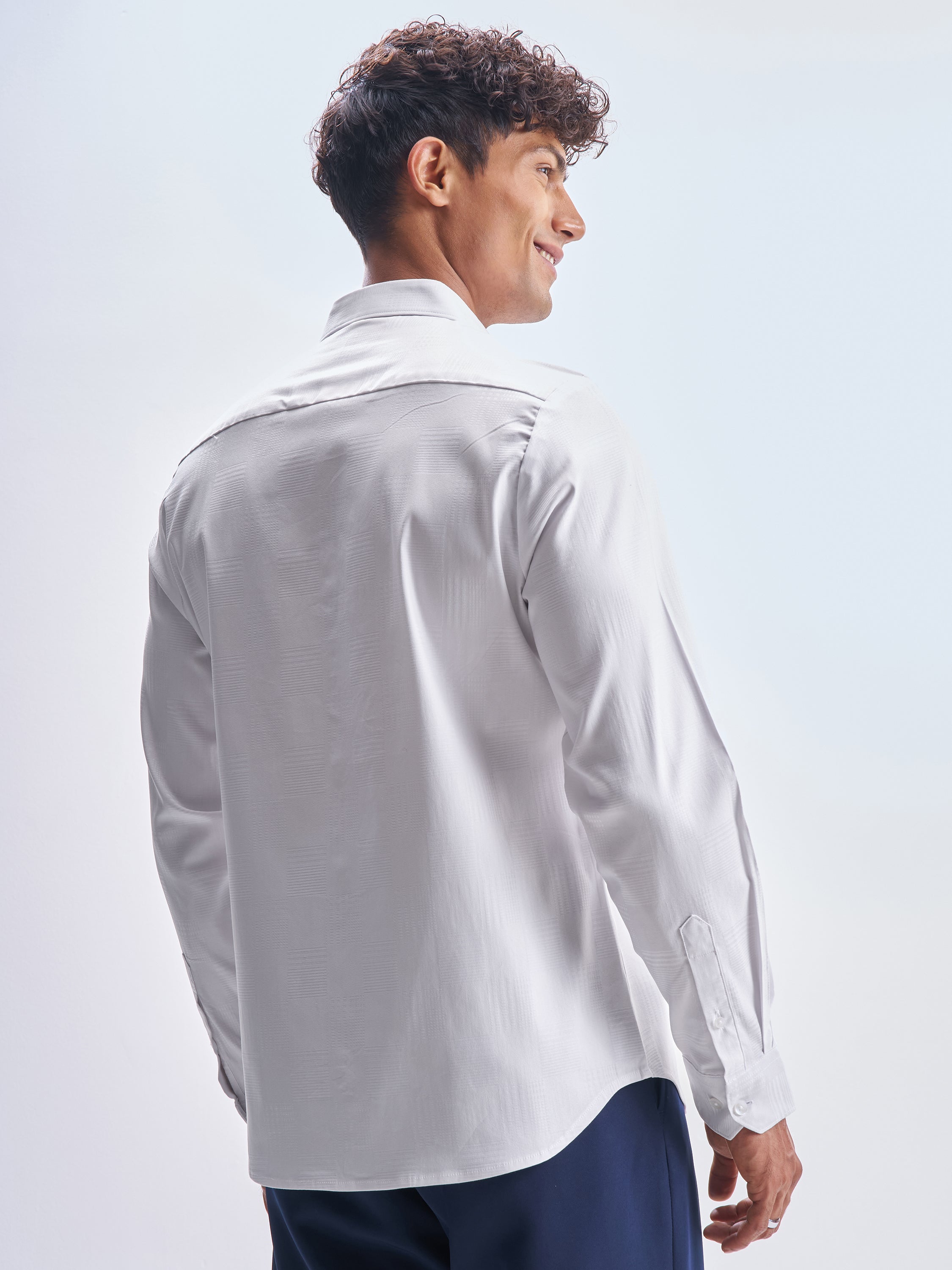 Highlander Men White Self Design Slim Fit Casual Shirt - White - Image 3