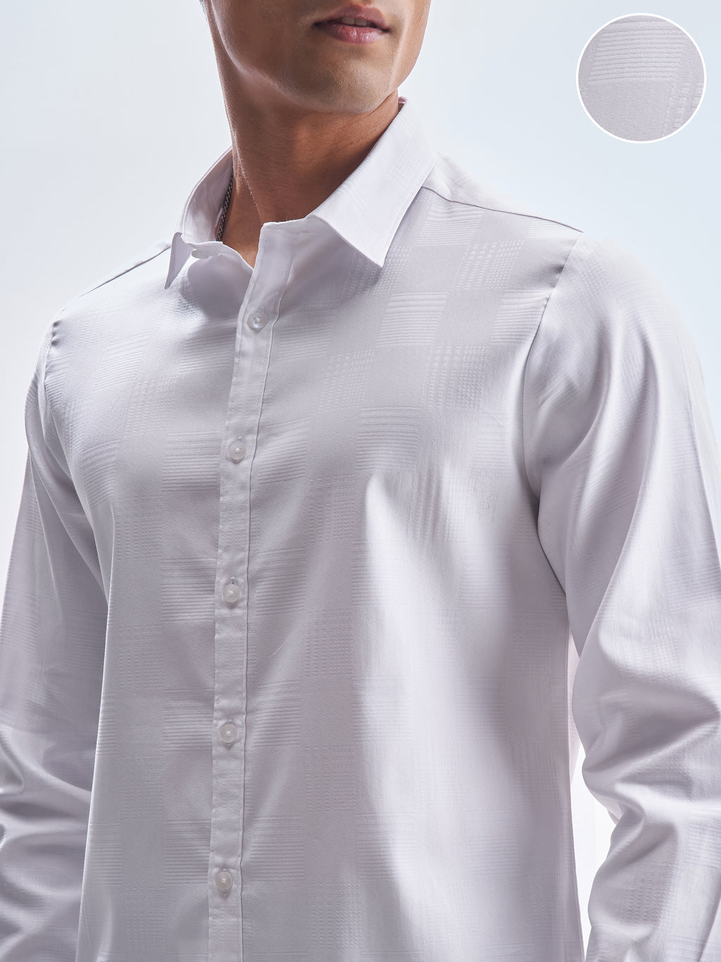 Highlander Men White Self Design Slim Fit Casual Shirt - White - Image 5