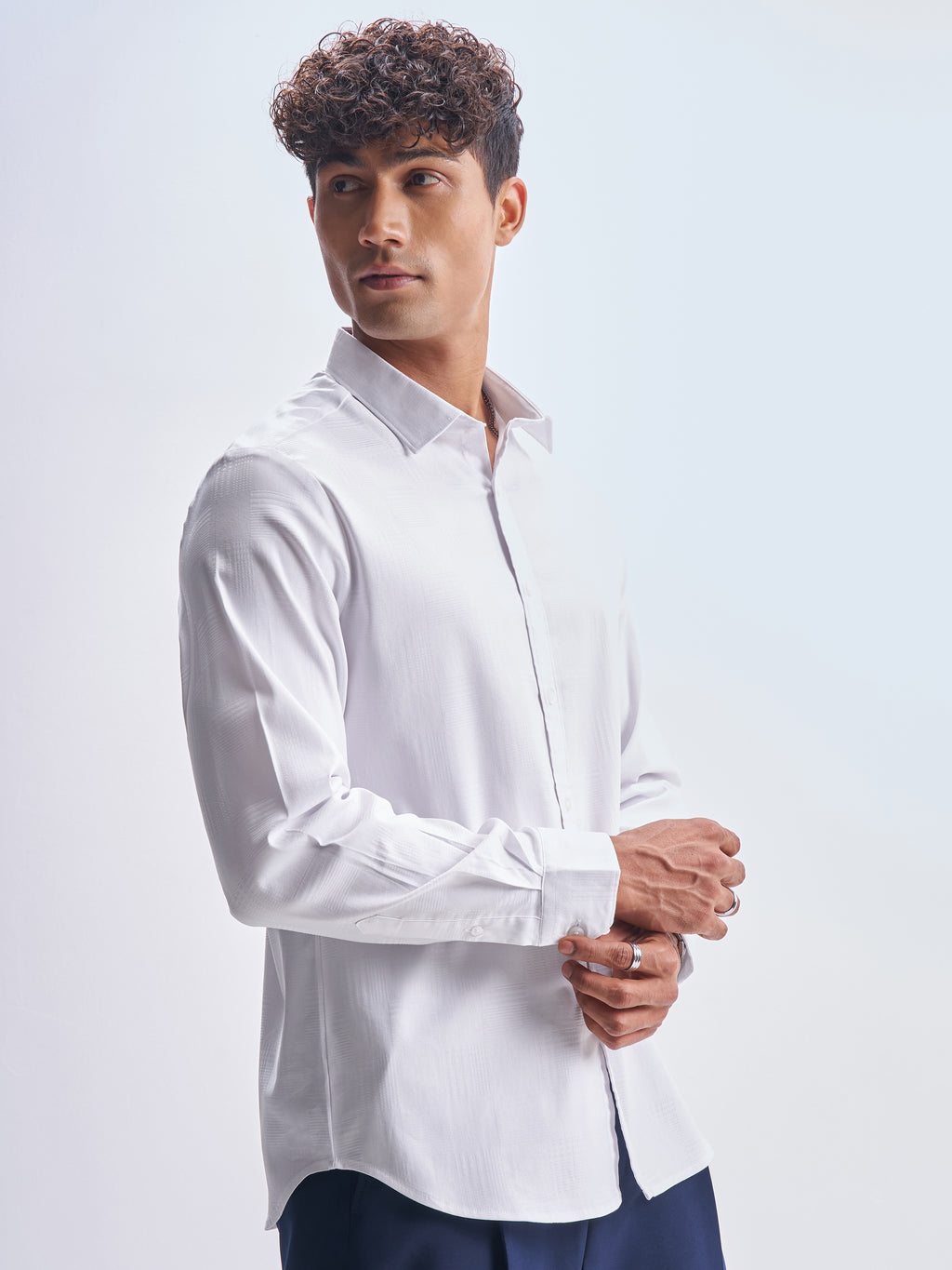 Highlander Men White Self Design Slim Fit Casual Shirt - White - Image 6