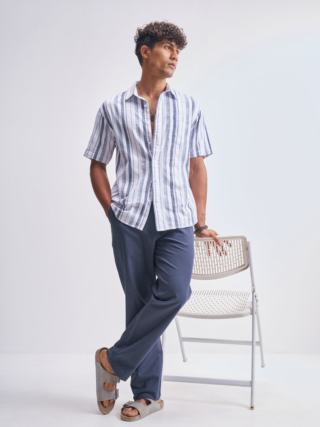 Highlander Men White Striped Relaxed Fit Casual Shirt - White - Image 2