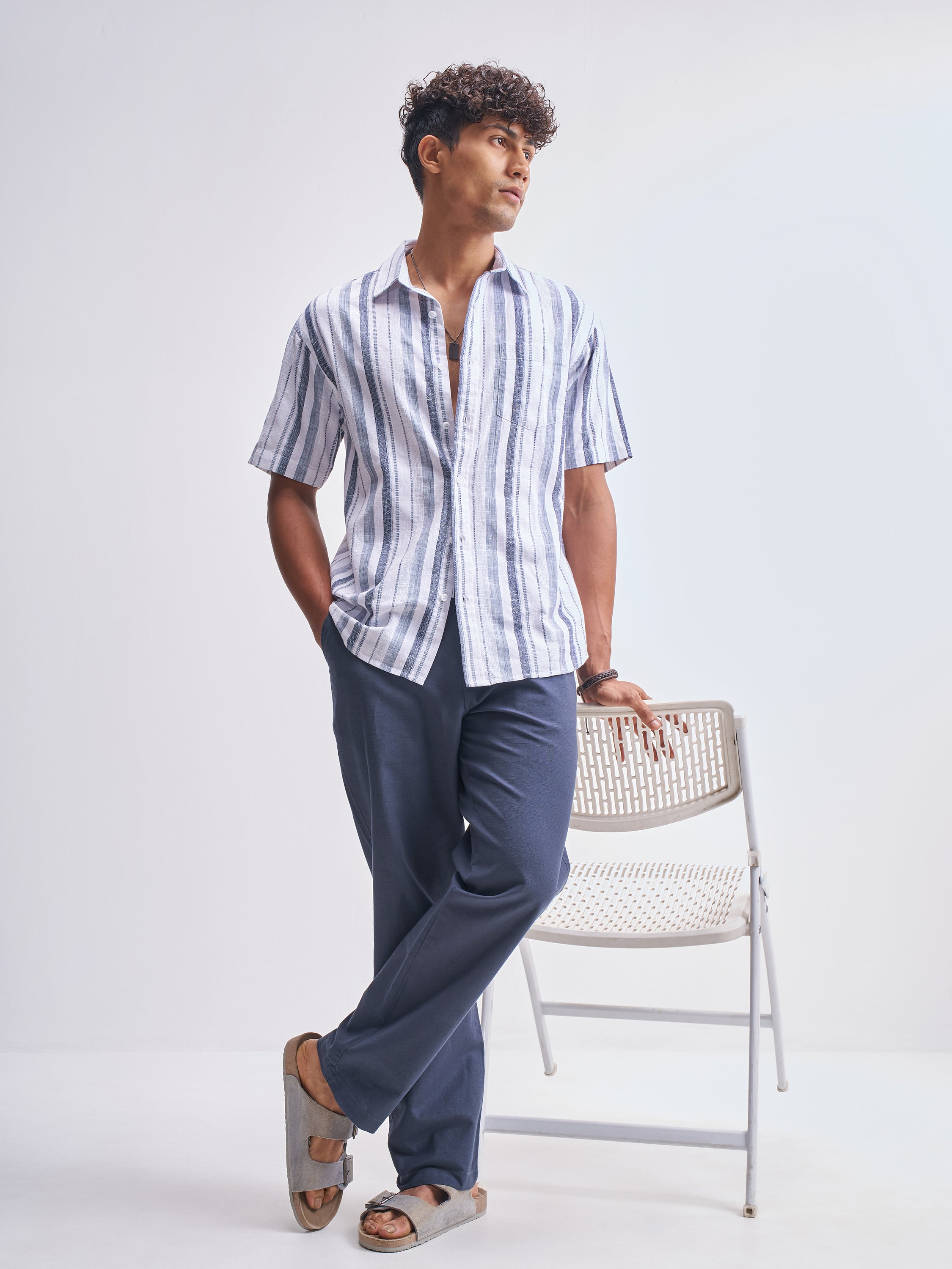Highlander Men White Striped Relaxed Fit Casual Shirt - White - Image 2
