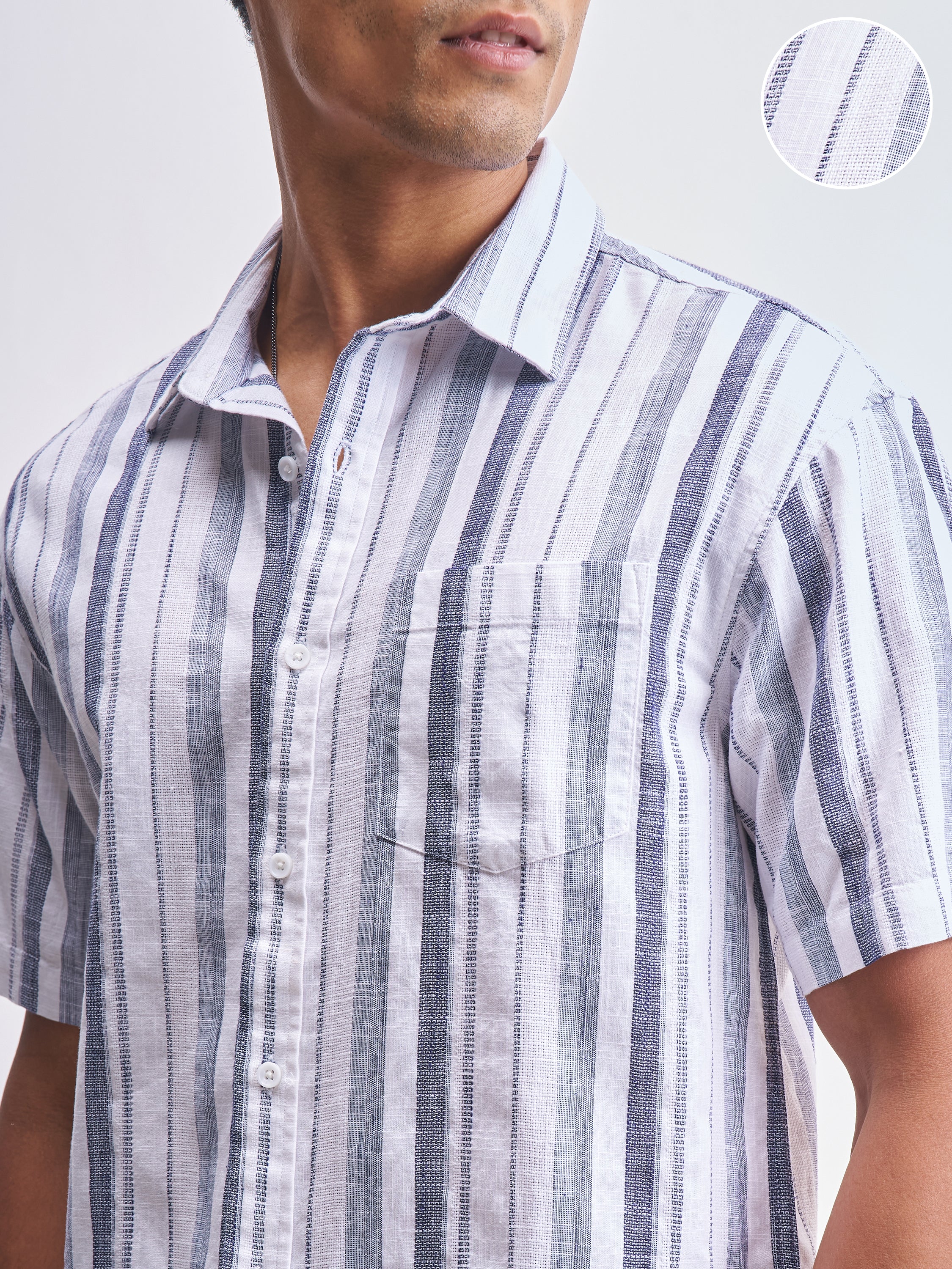 Highlander Men White Striped Relaxed Fit Casual Shirt - White - Image 5