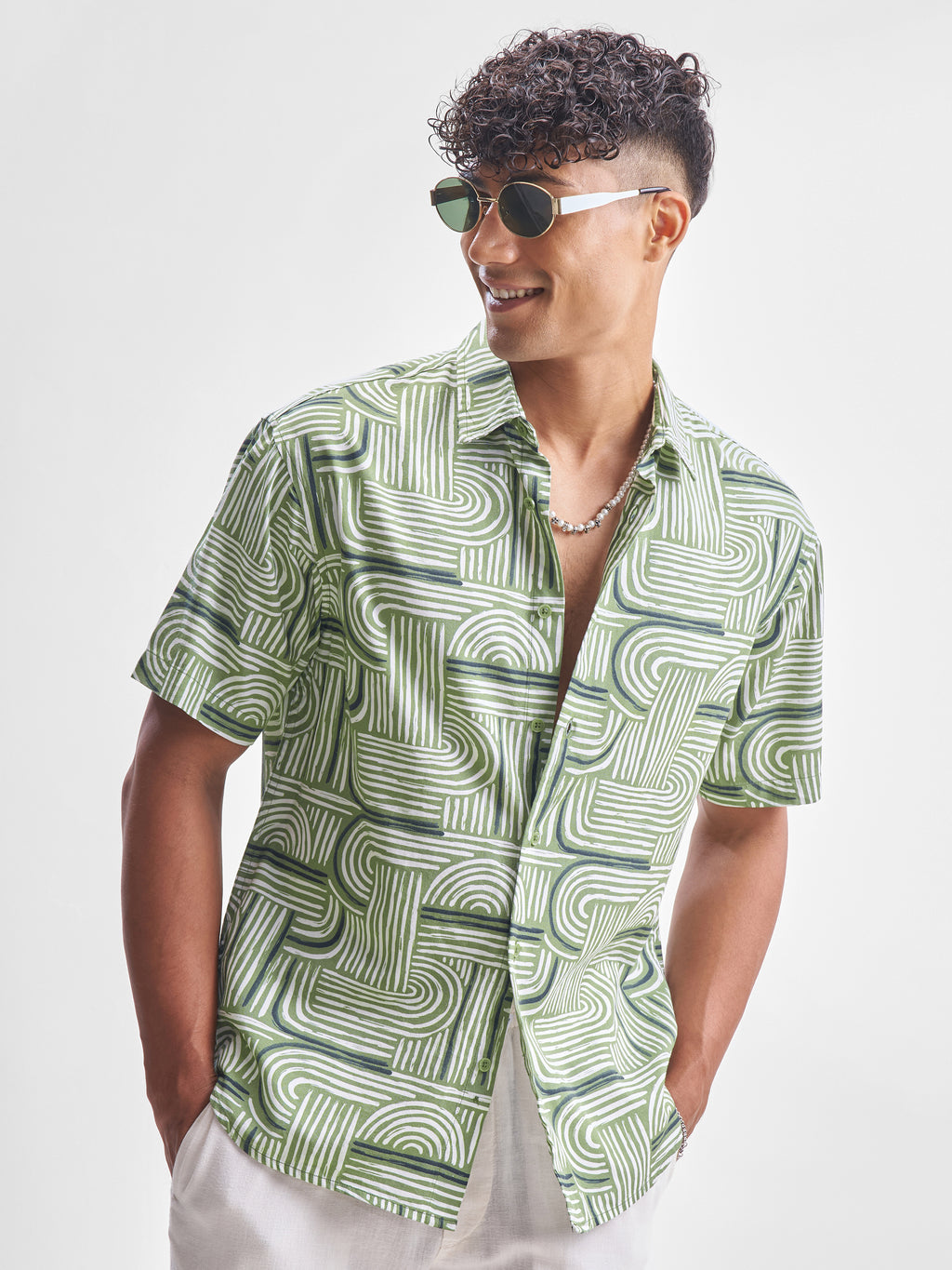 Highlander Men Olive Printed Relaxed Fit Casual Shirt - Olive - Image 1