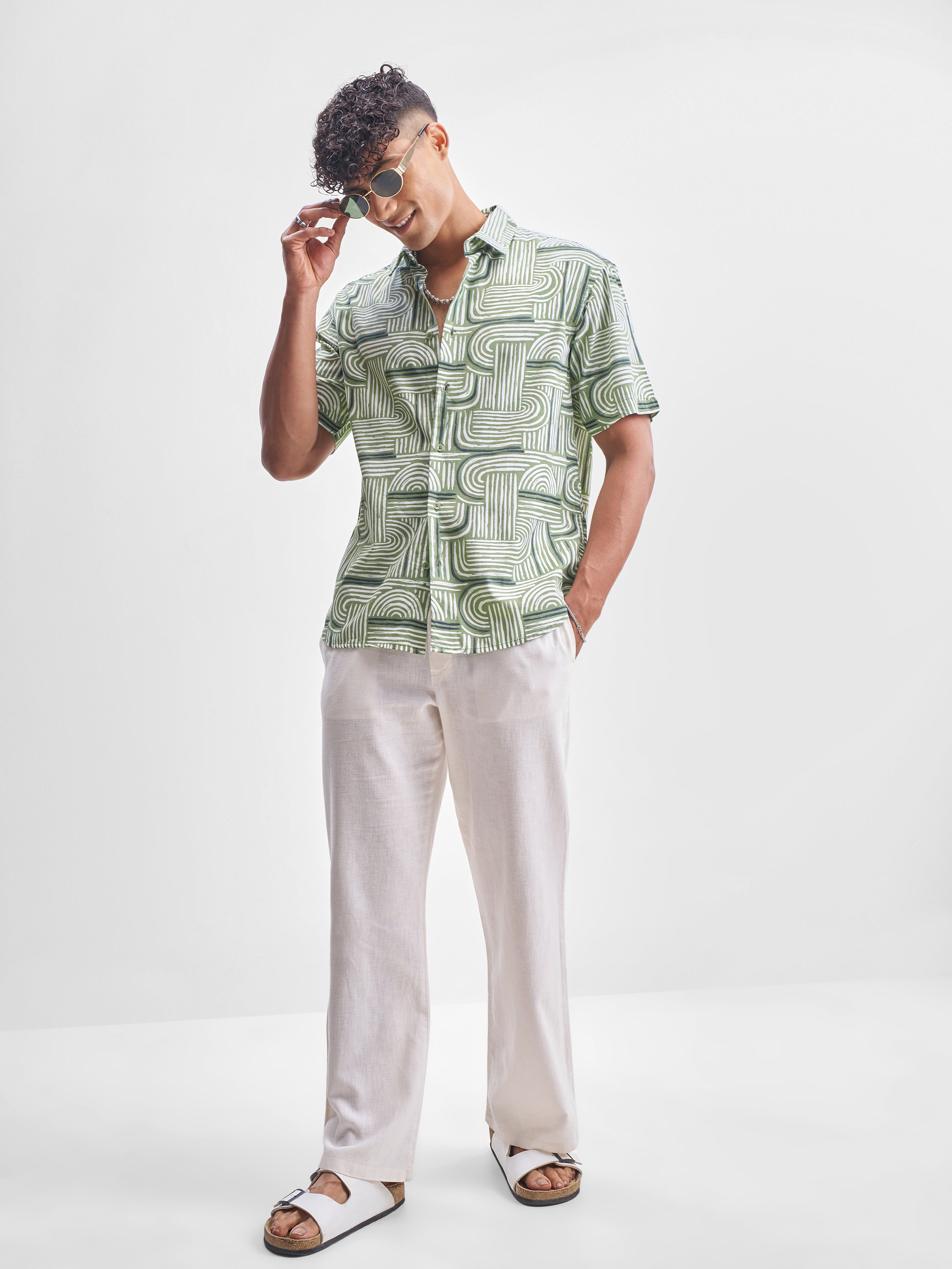 Highlander Men Olive Printed Relaxed Fit Casual Shirt - Olive - Image 2