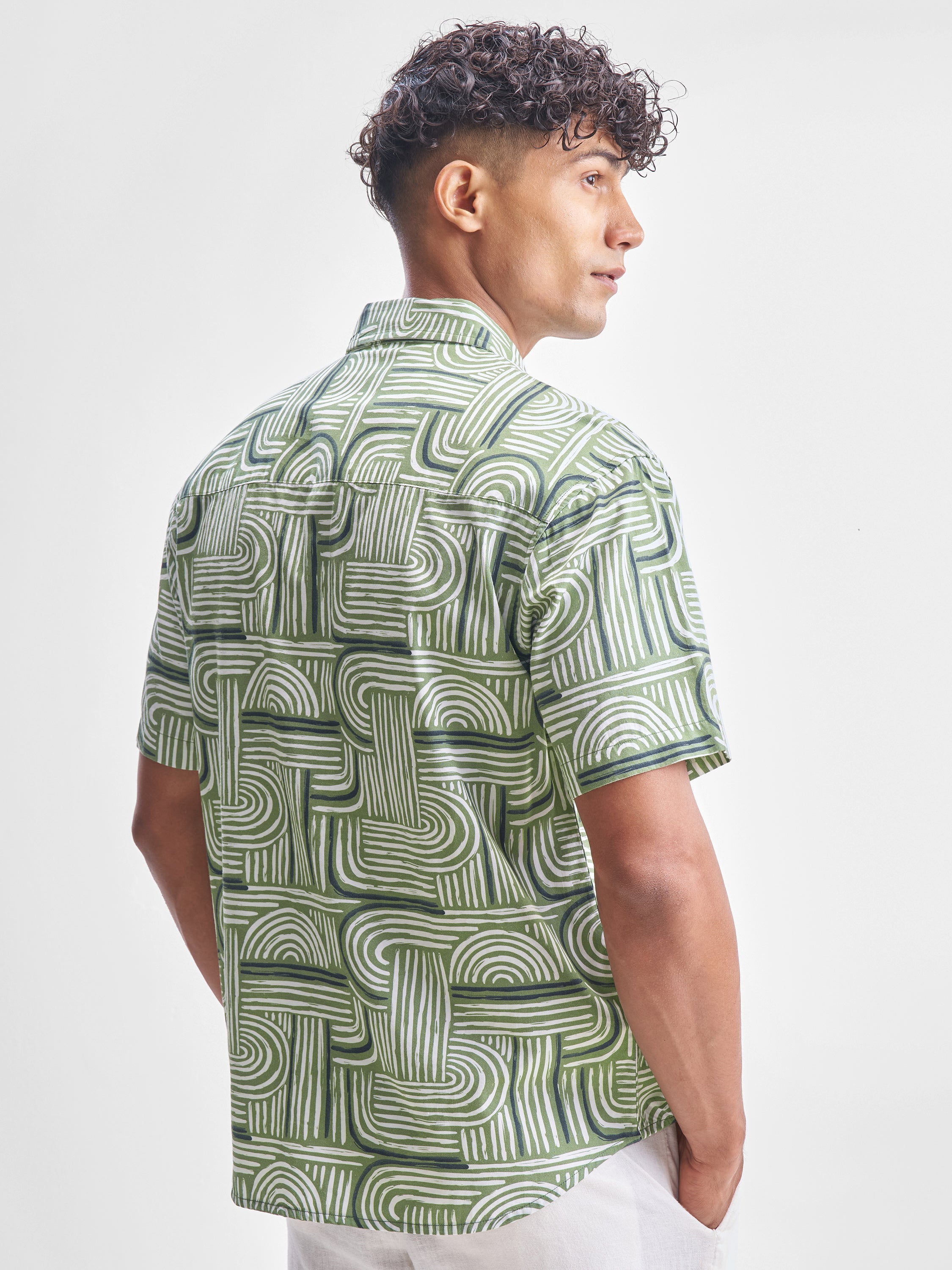 Highlander Men Olive Printed Relaxed Fit Casual Shirt - Olive - Image 3