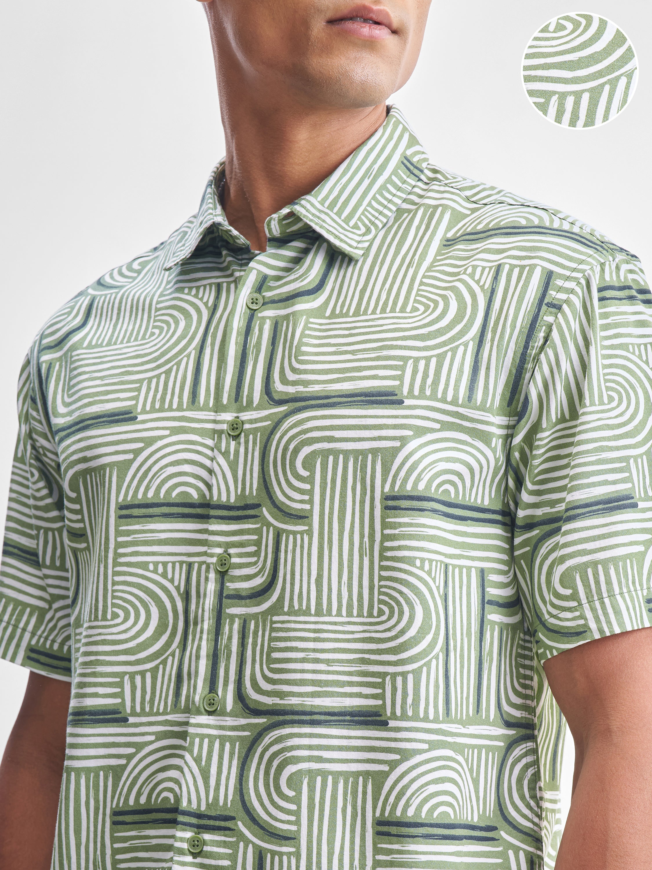 Highlander Men Olive Printed Relaxed Fit Casual Shirt - Olive - Image 5