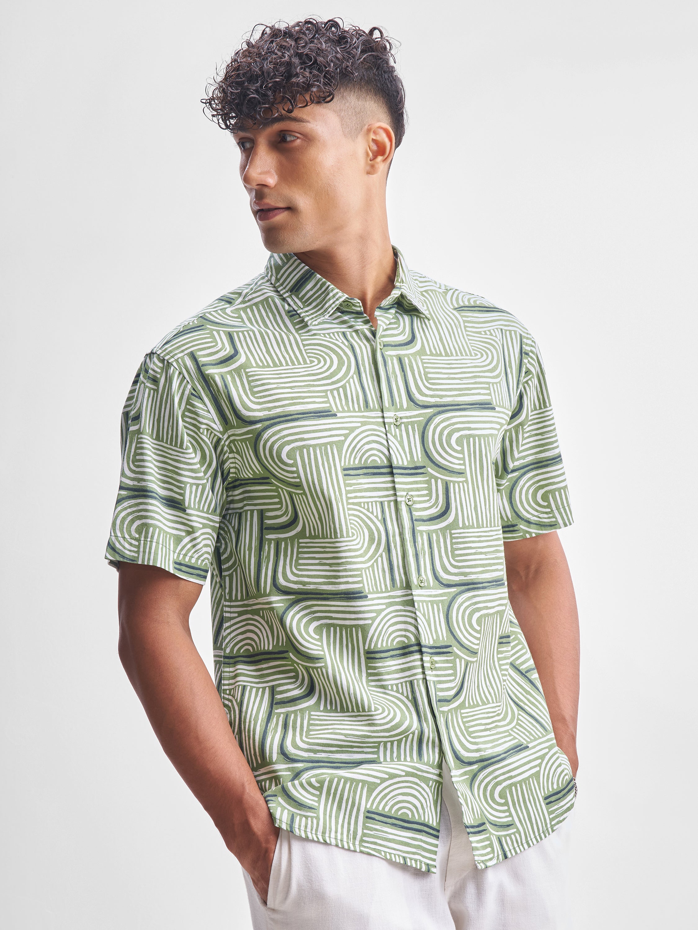 Highlander Men Olive Printed Relaxed Fit Casual Shirt - Olive - Image 6