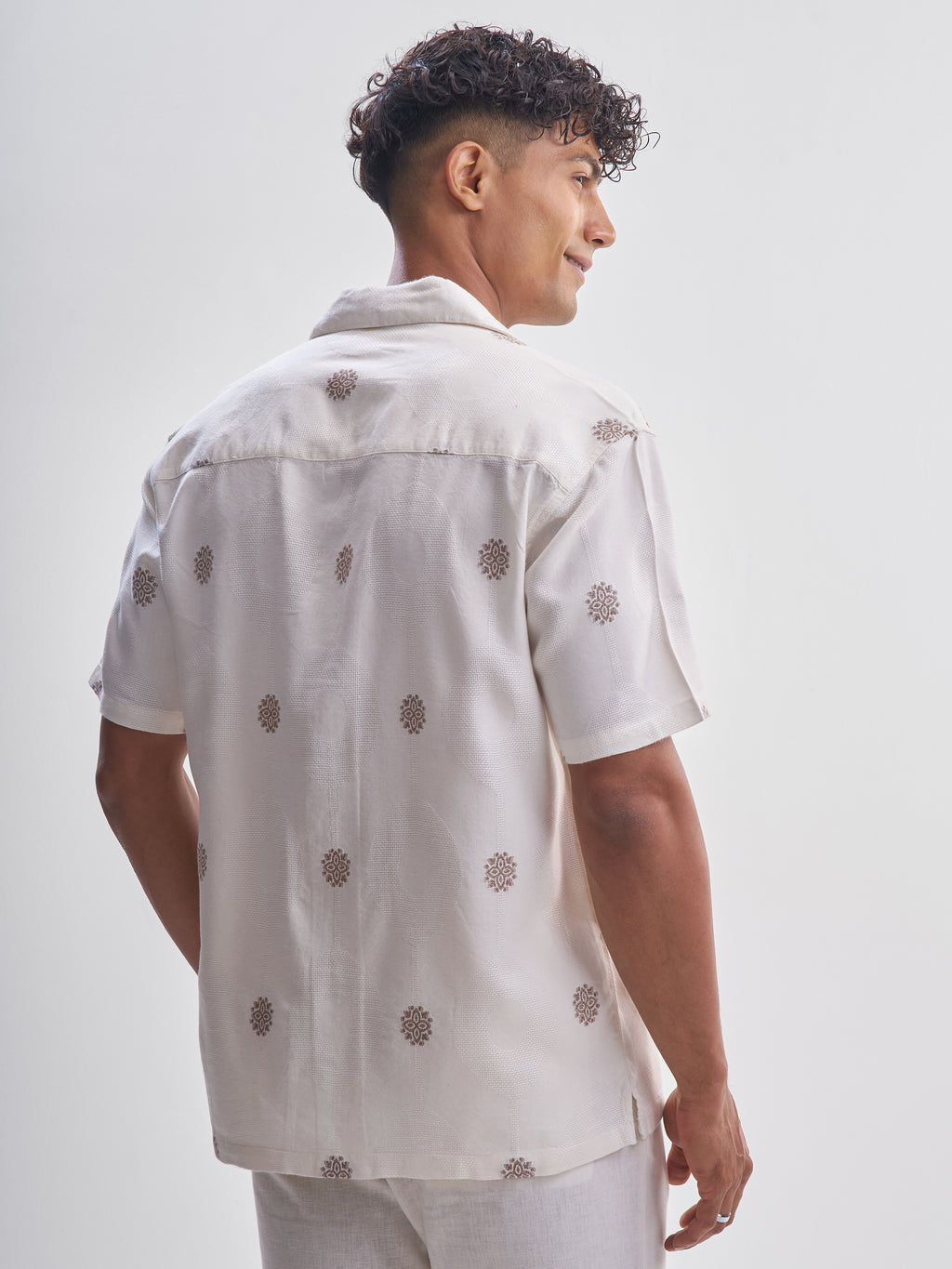 Highlander Men Cream Embroidered Relaxed Fit Casual Shirt - Cream - Image 3