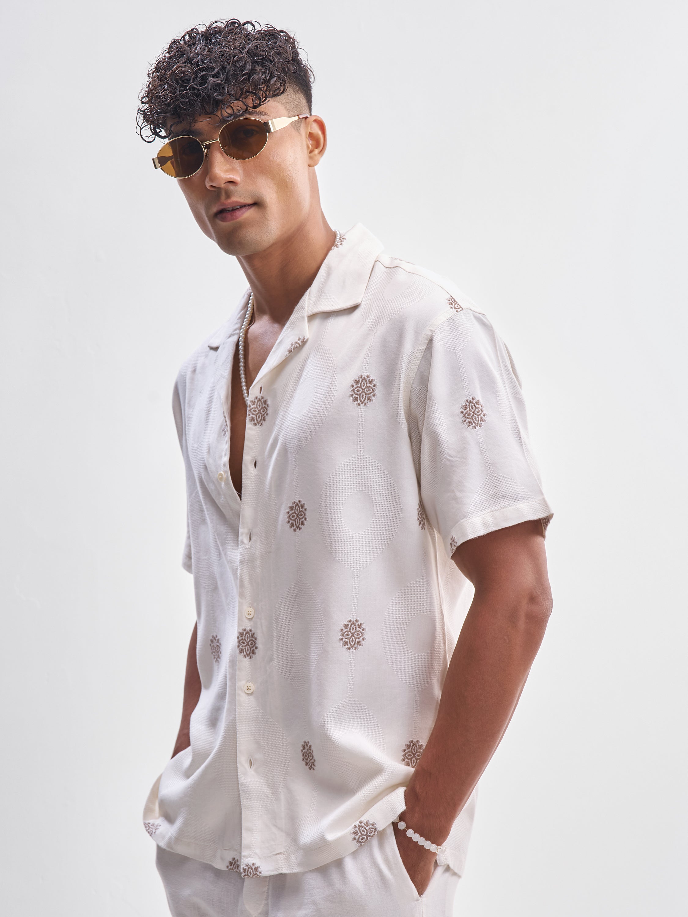 Highlander Men Cream Embroidered Relaxed Fit Casual Shirt - Cream - Image 4