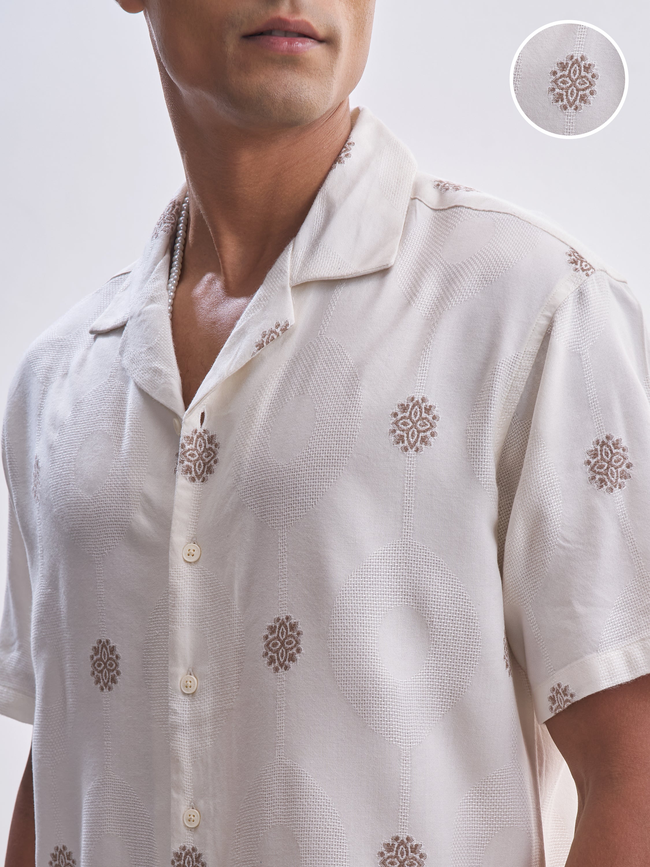 Highlander Men Cream Embroidered Relaxed Fit Casual Shirt - Cream - Image 5