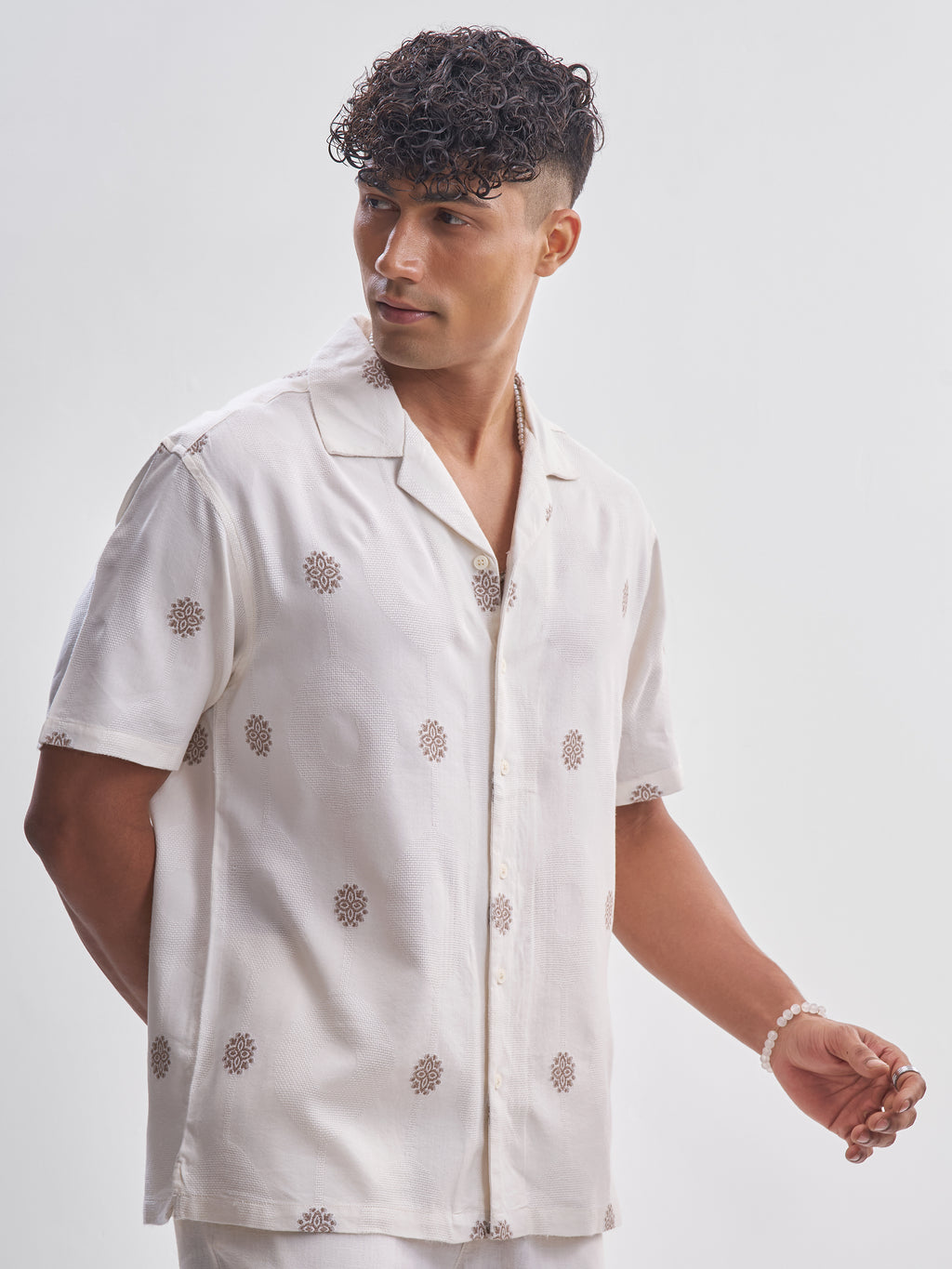 Highlander Men Cream Embroidered Relaxed Fit Casual Shirt - Cream - Image 6
