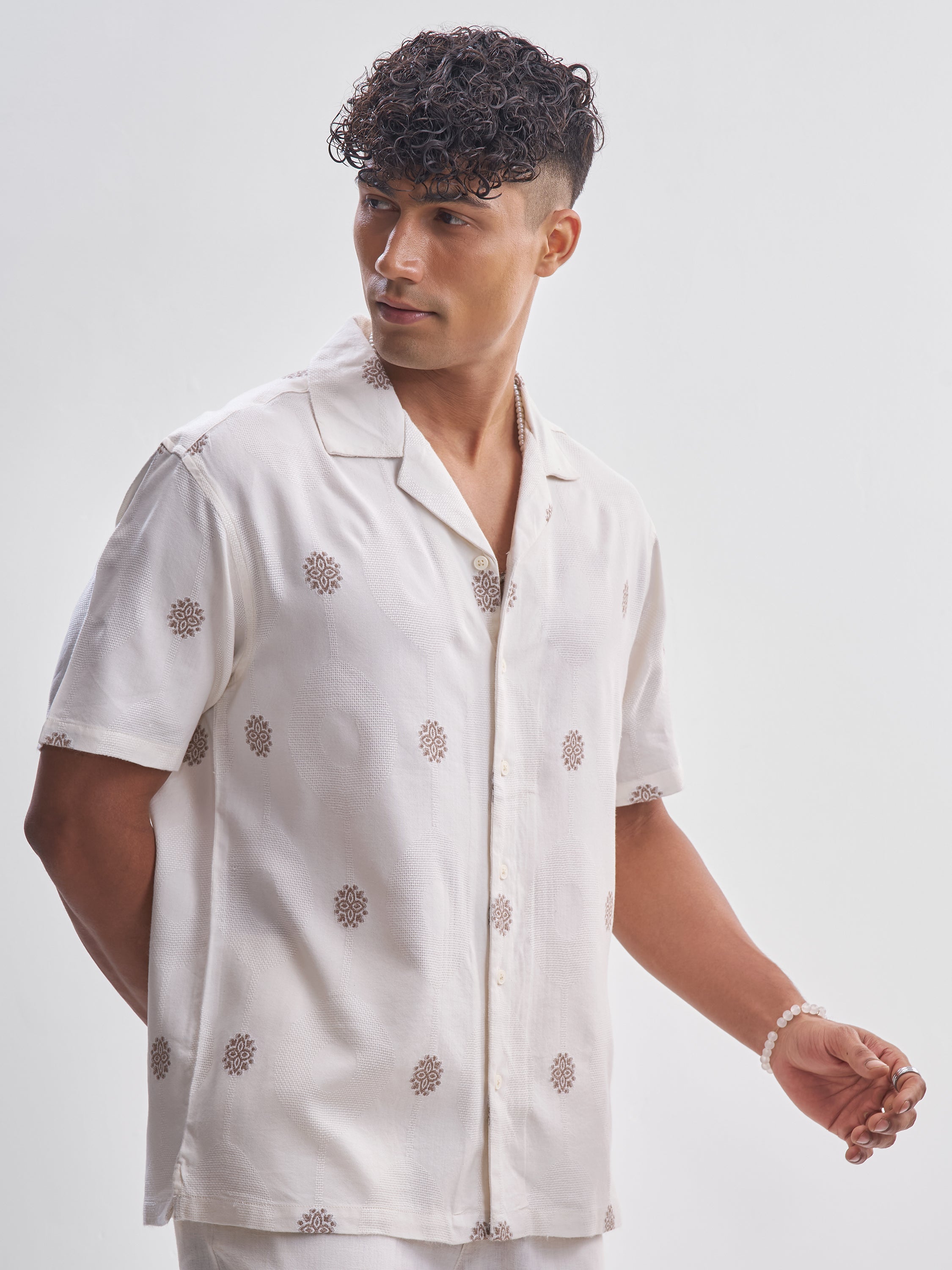 Highlander Men Cream Embroidered Relaxed Fit Casual Shirt - Cream - Image 6