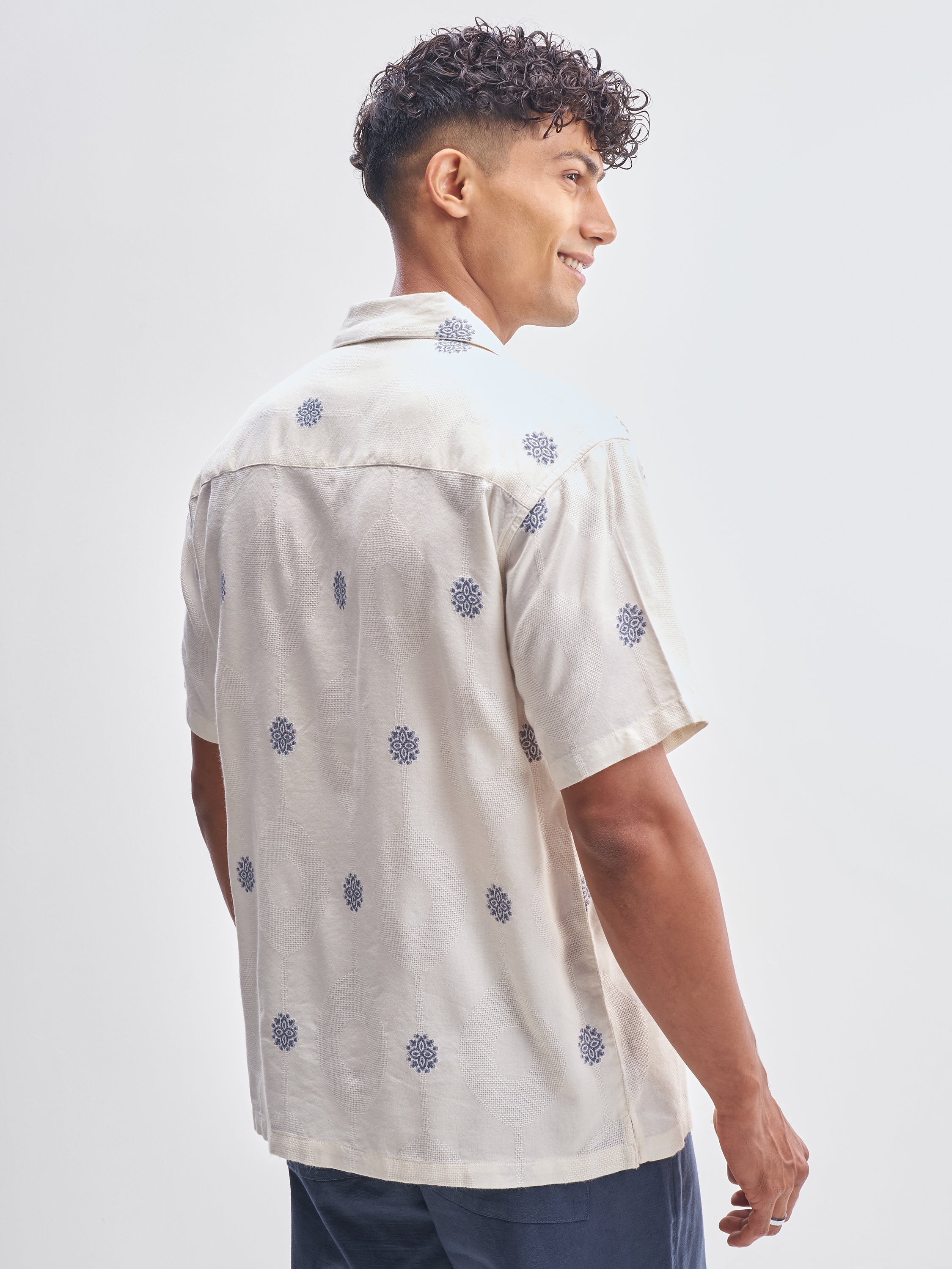 Highlander Men White Embroidered Relaxed Fit Casual Shirt - White - Image 3
