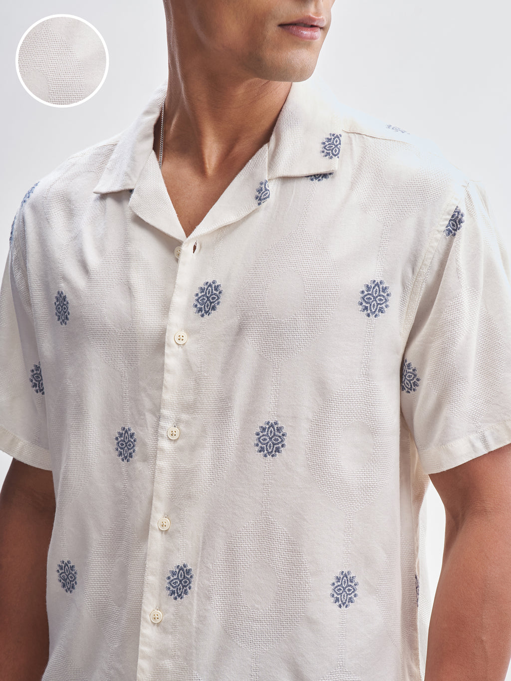 Highlander Men White Embroidered Relaxed Fit Casual Shirt - White - Image 5