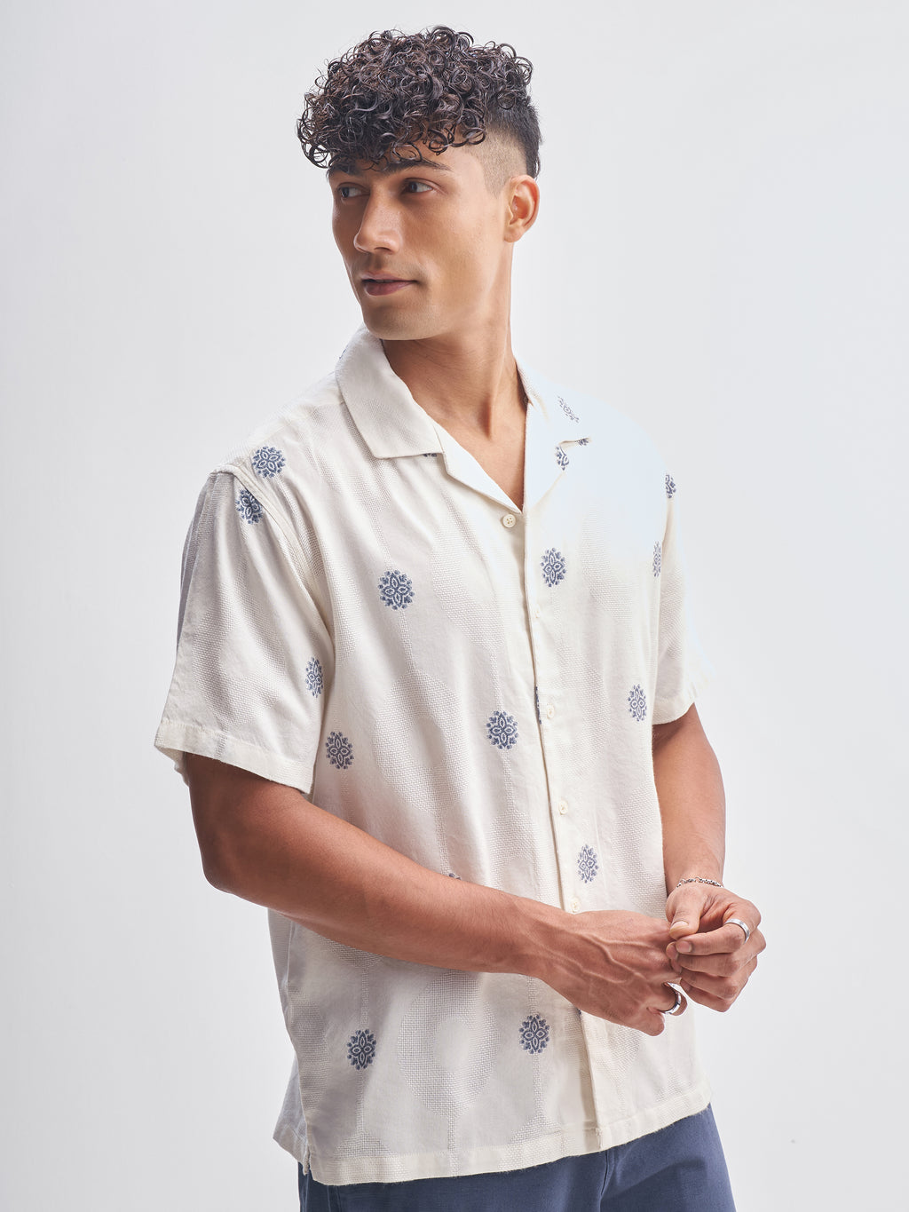 Highlander Men White Embroidered Relaxed Fit Casual Shirt - White - Image 6