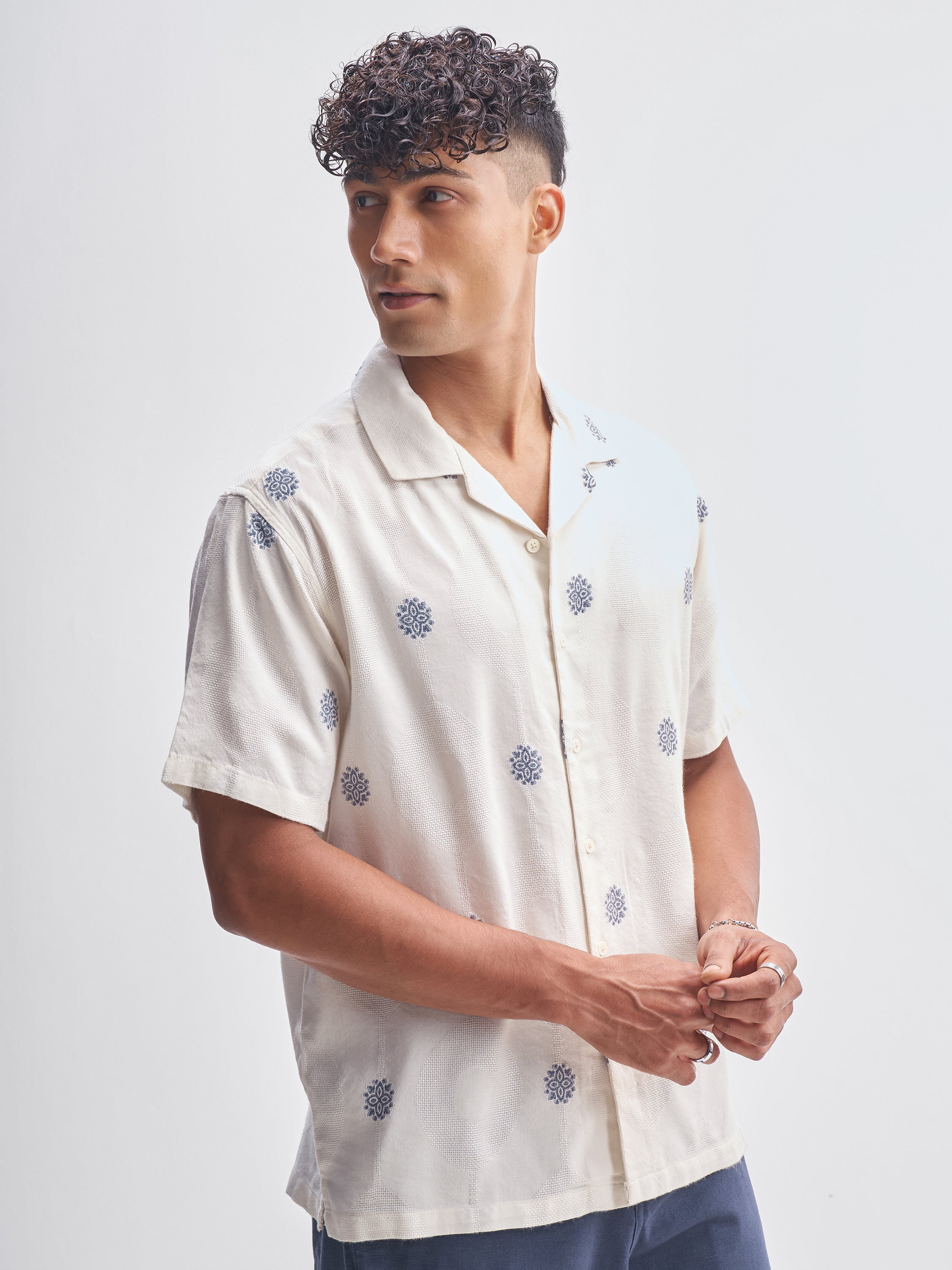 Highlander Men White Embroidered Relaxed Fit Casual Shirt - White - Image 6