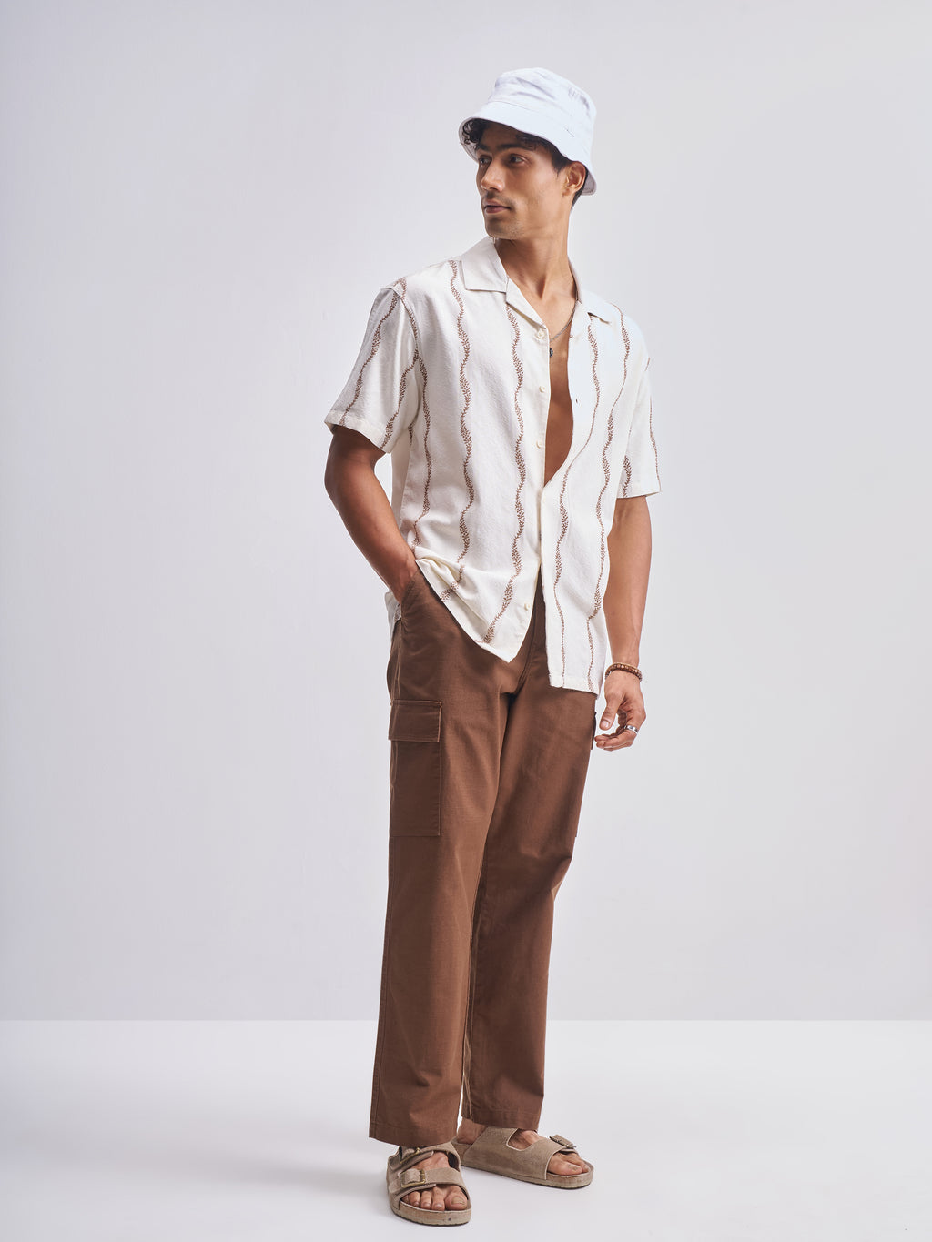 Highlander Men Cream Embroidered Relaxed Fit Casual Shirt - Cream - Image 2