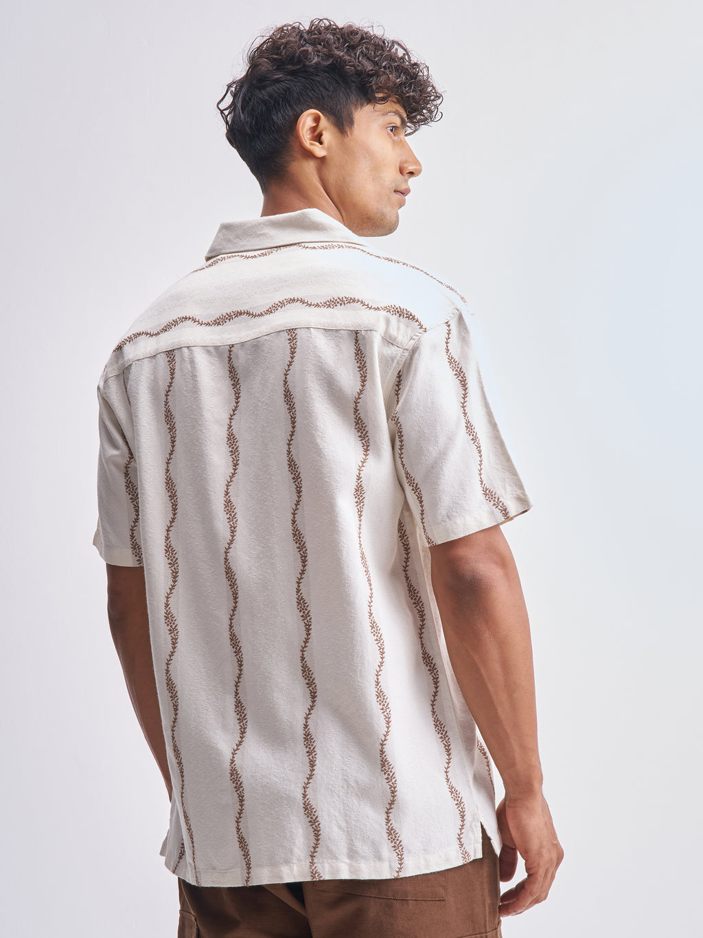 Highlander Men Cream Embroidered Relaxed Fit Casual Shirt - Cream - Image 3