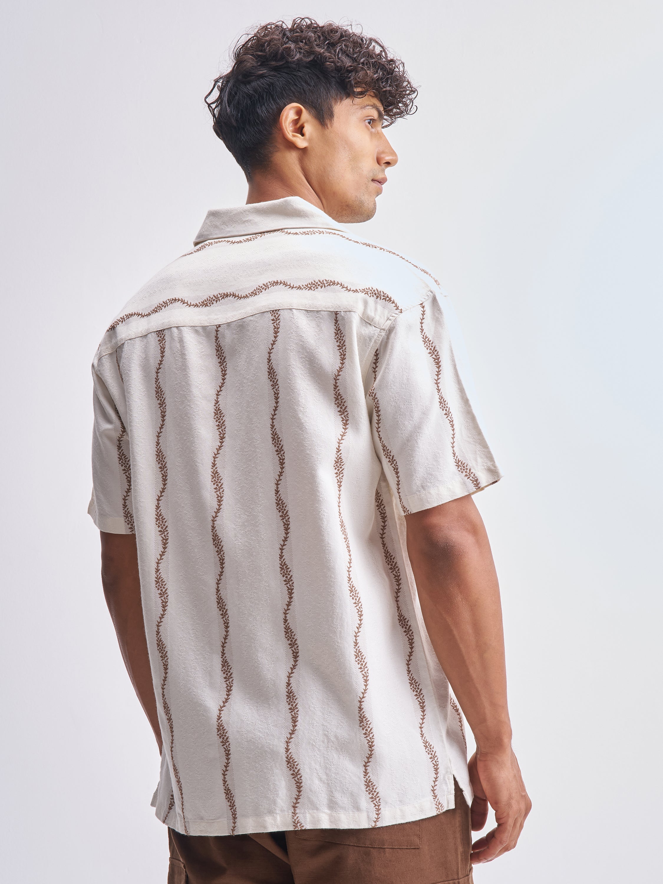 Highlander Men Cream Embroidered Relaxed Fit Casual Shirt - Cream - Image 3