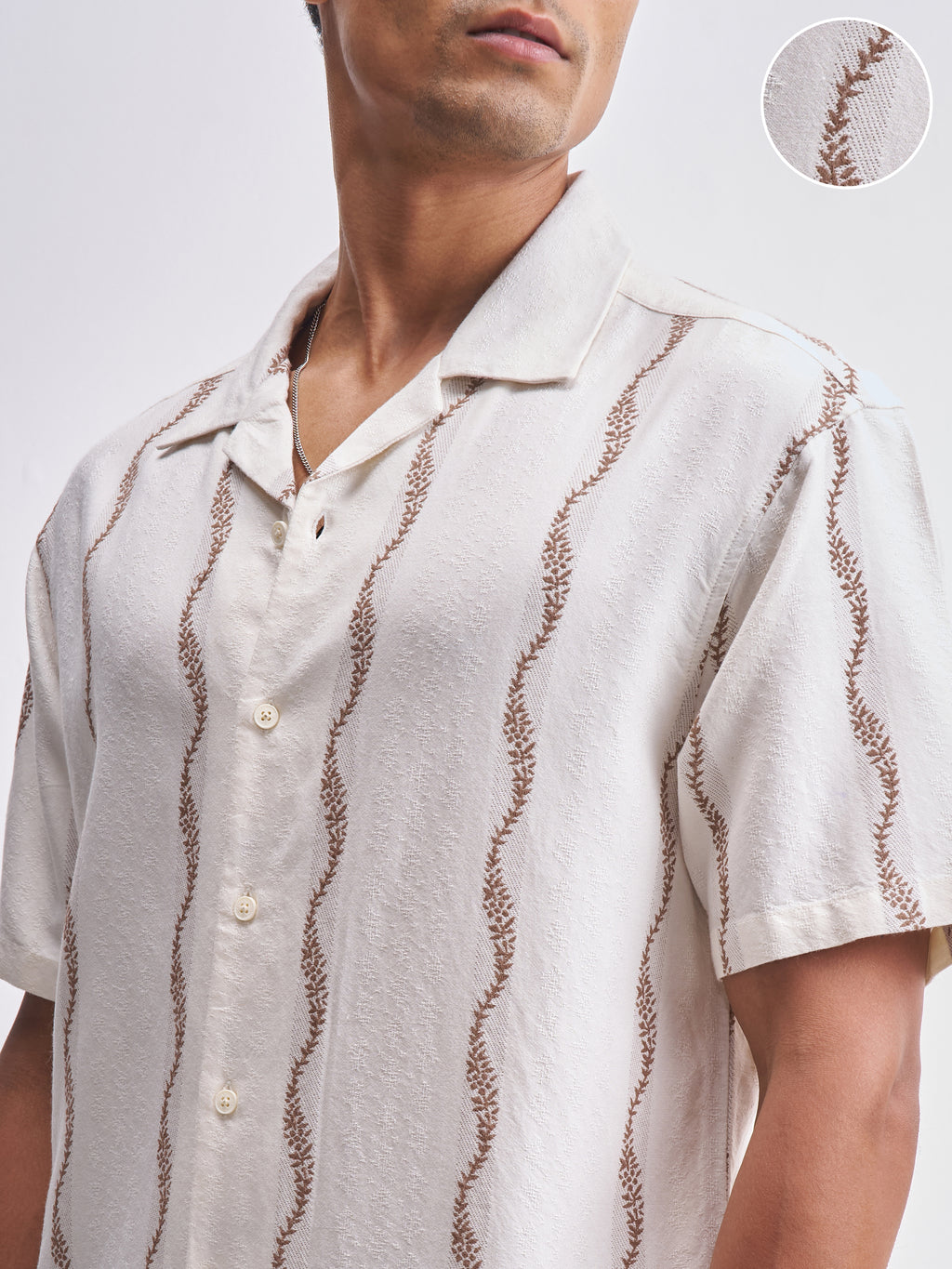 Highlander Men Cream Embroidered Relaxed Fit Casual Shirt - Cream - Image 5
