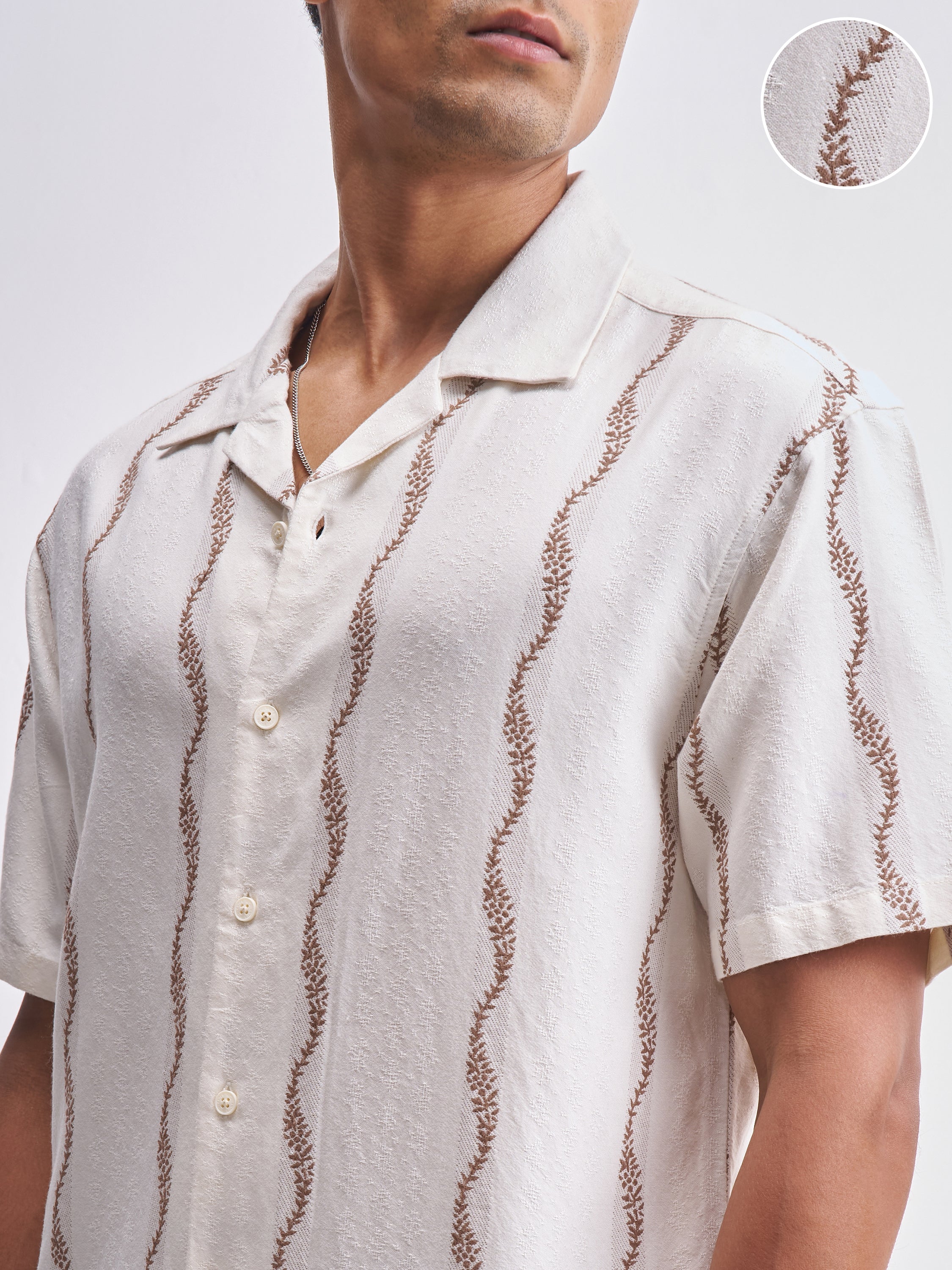 Highlander Men Cream Embroidered Relaxed Fit Casual Shirt - Cream - Image 5