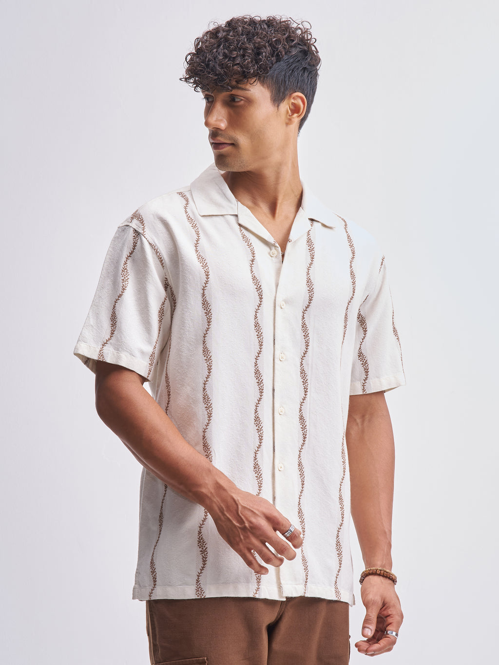 Highlander Men Cream Embroidered Relaxed Fit Casual Shirt - Cream - Image 6