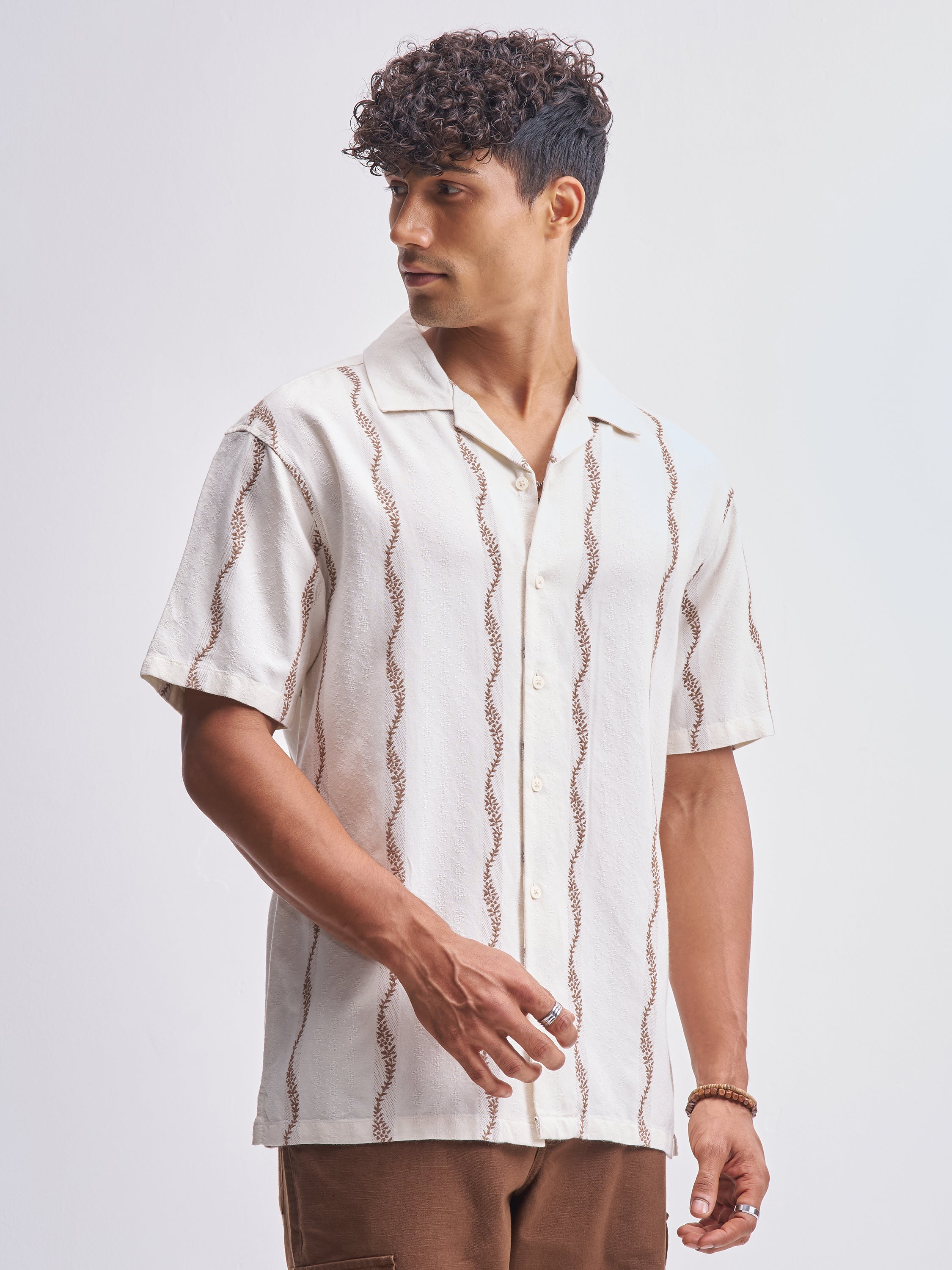 Highlander Men Cream Embroidered Relaxed Fit Casual Shirt - Cream - Image 6