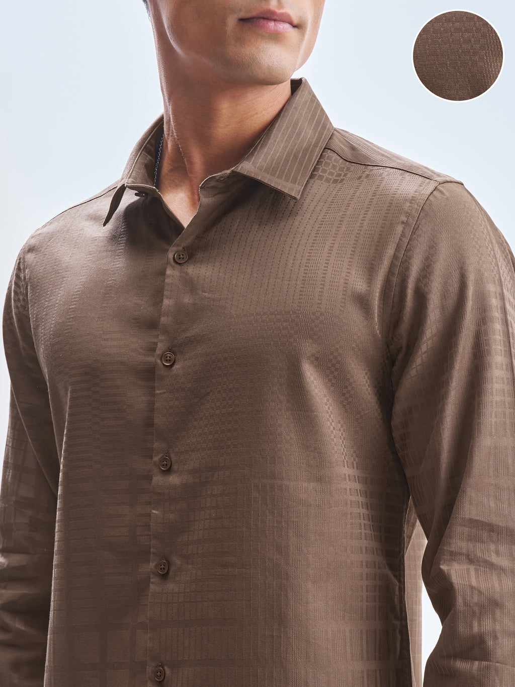 Highlander Men Brown Self Design Slim Fit Casual Shirt - Brown - Image 5
